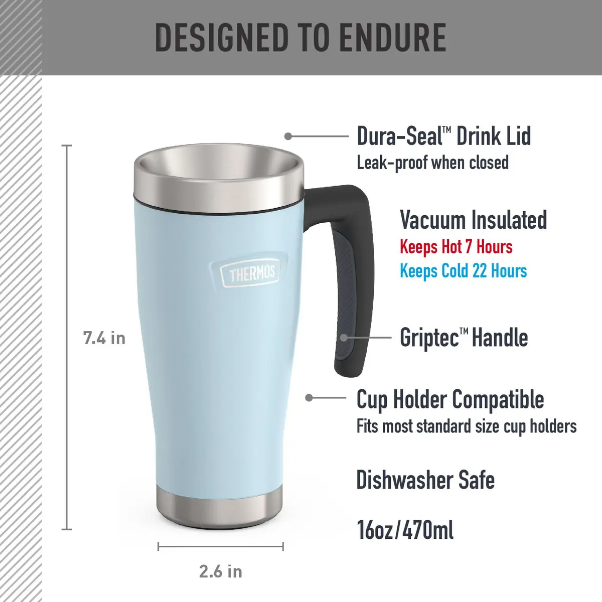 THERMOS ICON SERIES Stainless Steel Mug Glacier 16 oz | Keeps Drinks Hot or Cold - view 2