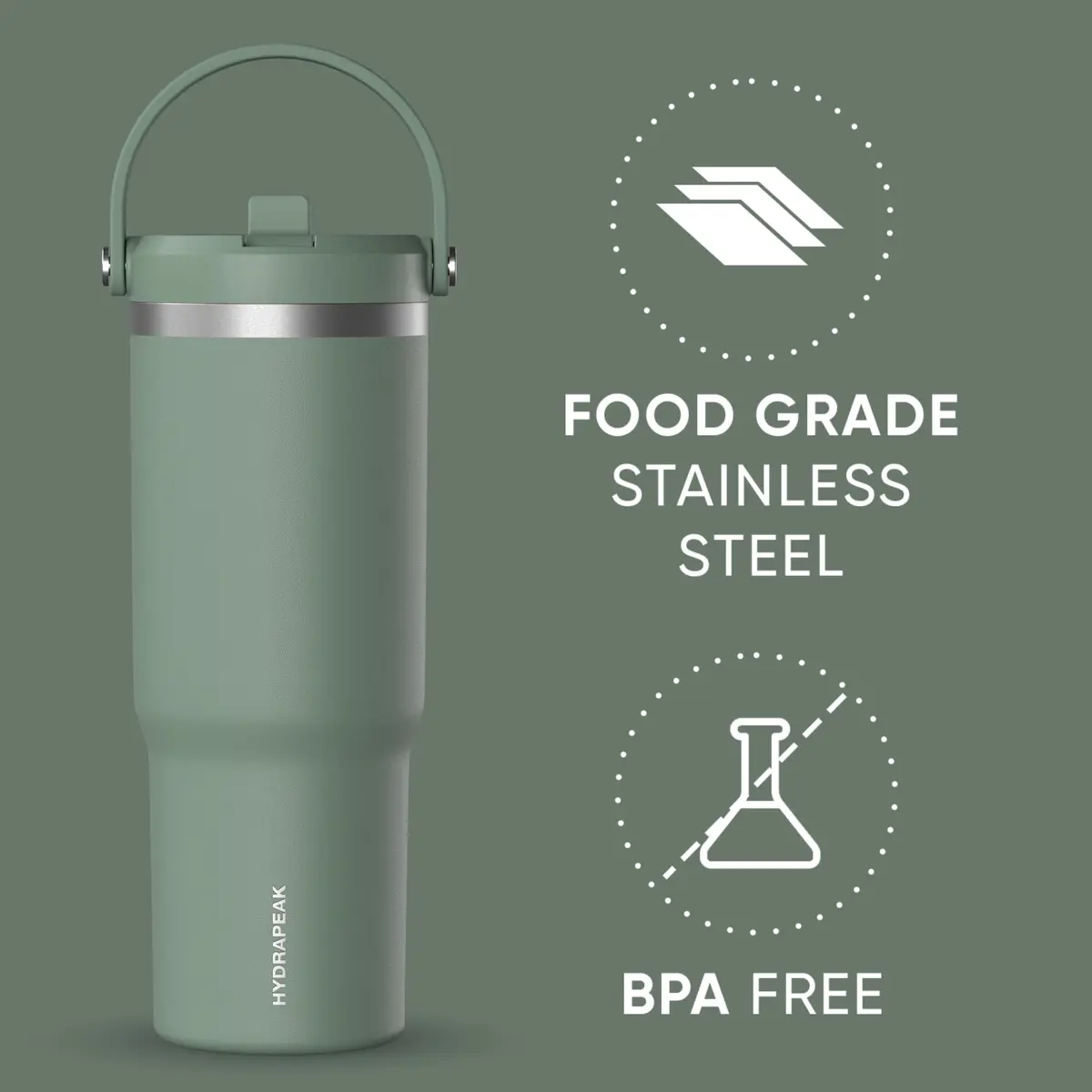 Hydrapeak Nomad 32oz Stainless Steel Insulated Travel Tumbler with Handle & Straw Lid, 946ml (32 Fl Oz) | Cold 24 Hours - view 3