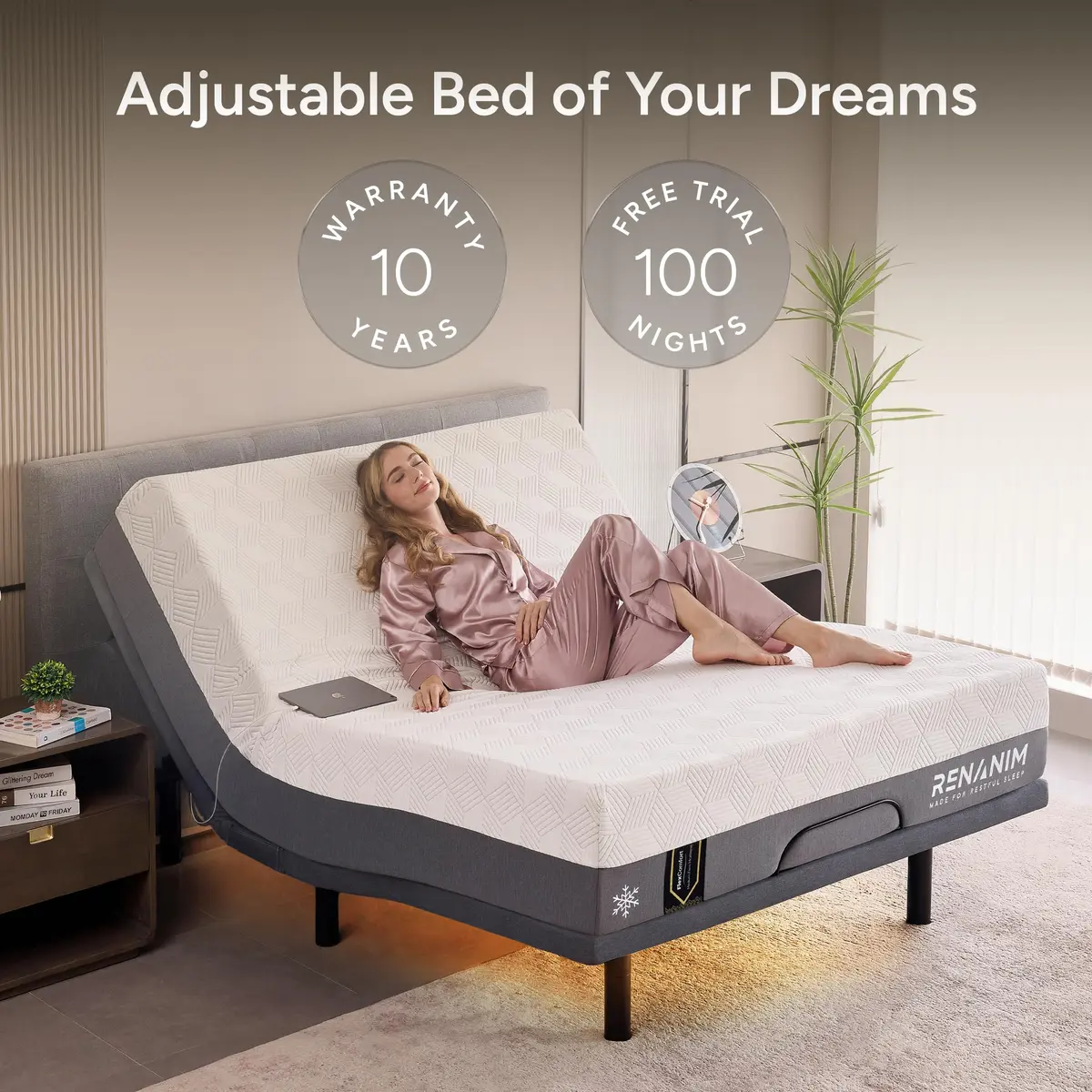Renanim Twin XL Adjustable Bed Frame with Mattress | 14" Hybrid Memory Foam & Massage - view 2