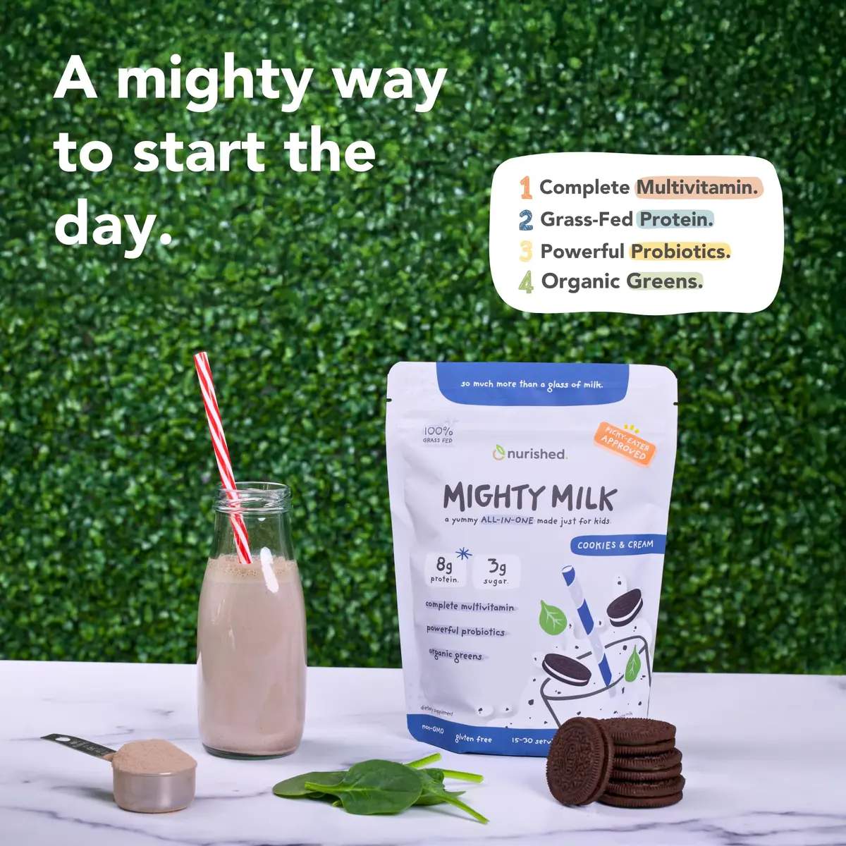Nurished Cookies & Cream Mighty Milk 10oz | Kids All-in-One Protein & Multivitamin Support - view 7