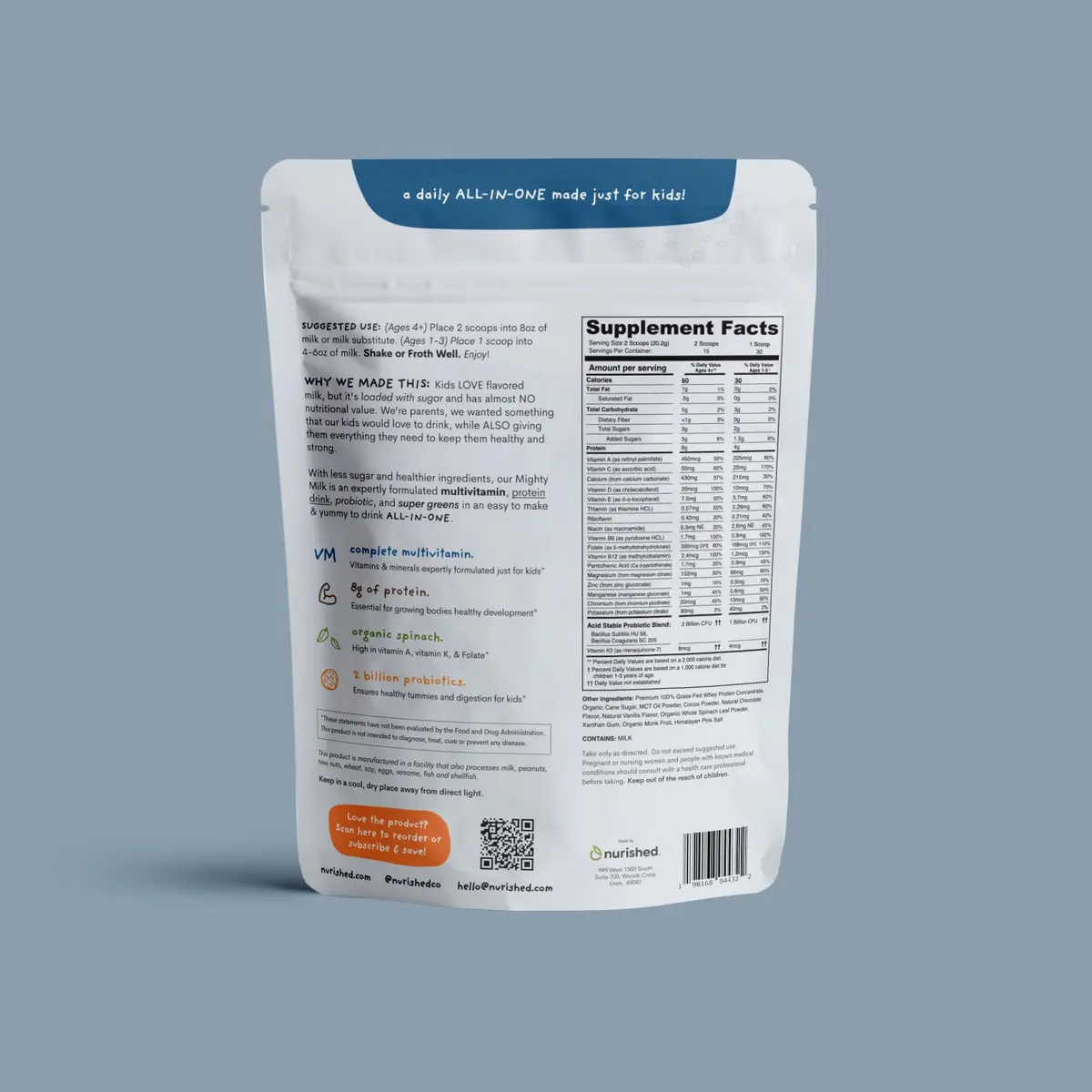Nurished Cookies & Cream Mighty Milk 10oz | Kids All-in-One Protein & Multivitamin Support - view 2
