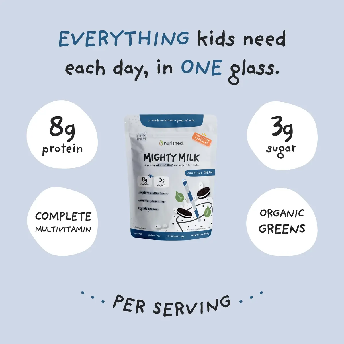 Nurished Cookies & Cream Mighty Milk 10oz | Kids All-in-One Protein & Multivitamin Support - view 4