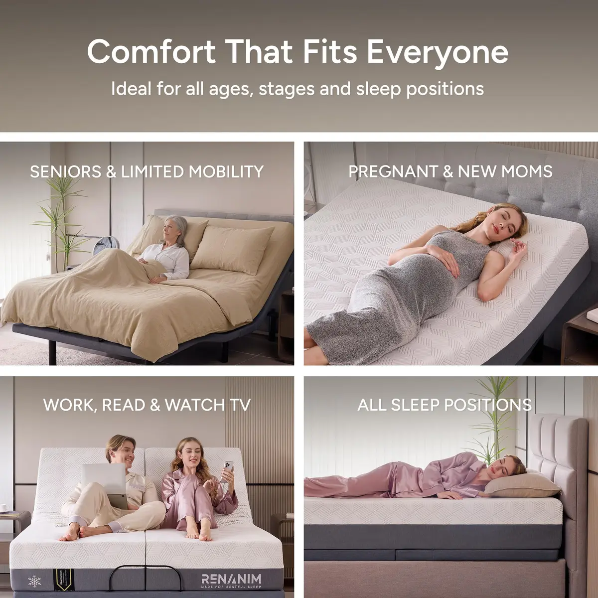 Renanim Queen Adjustable Bed Frame with Mattress | 14" Hybrid Memory Foam, Zero Gravity, Massage, Wireless Remote - view 8