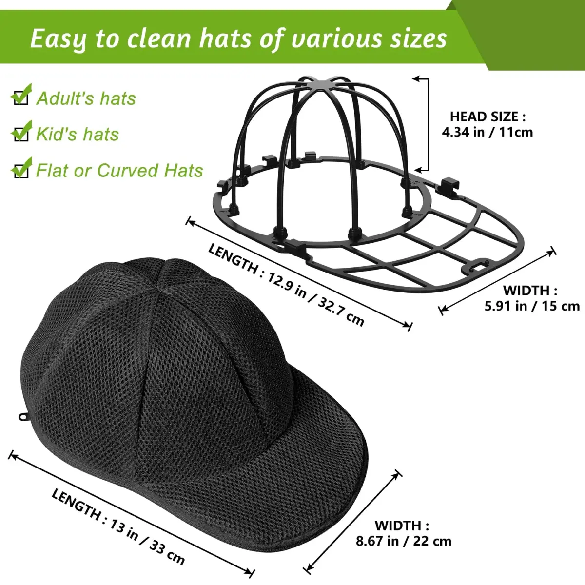 Eiito Black Ball Cap Washer Cage with Mesh Bag & Frame | Keeps Hats in Shape (1 Pack) - view 2