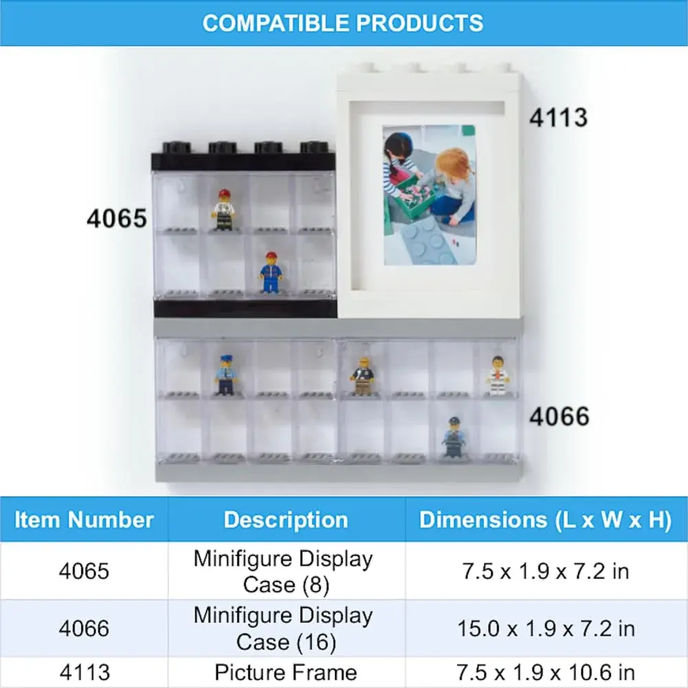 LEGO Minifigure Display Case Large 3 Pack Bright Blue | Stackable Plastic Storage for Desk or Wall - view 5