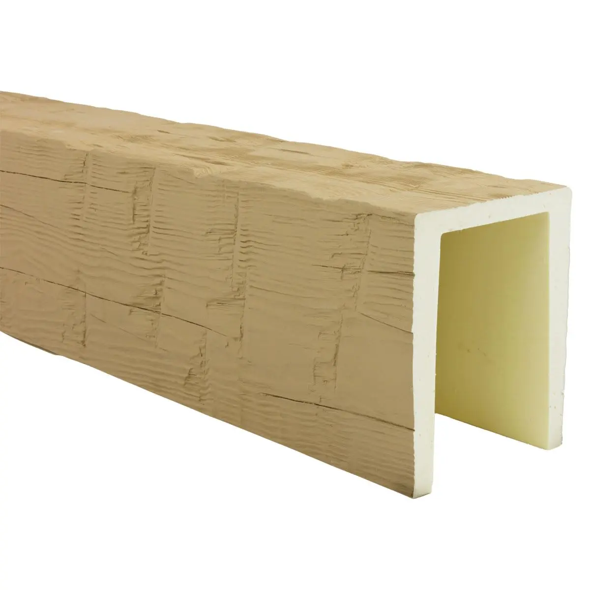 Ekena Millwork 5 1/2"W x 5 1/2"H x 24-ft. L 3-Sided U-Beam Faux Wood Ceiling Beam, Primed Tan | Lightweight, Authentic Look - view 7