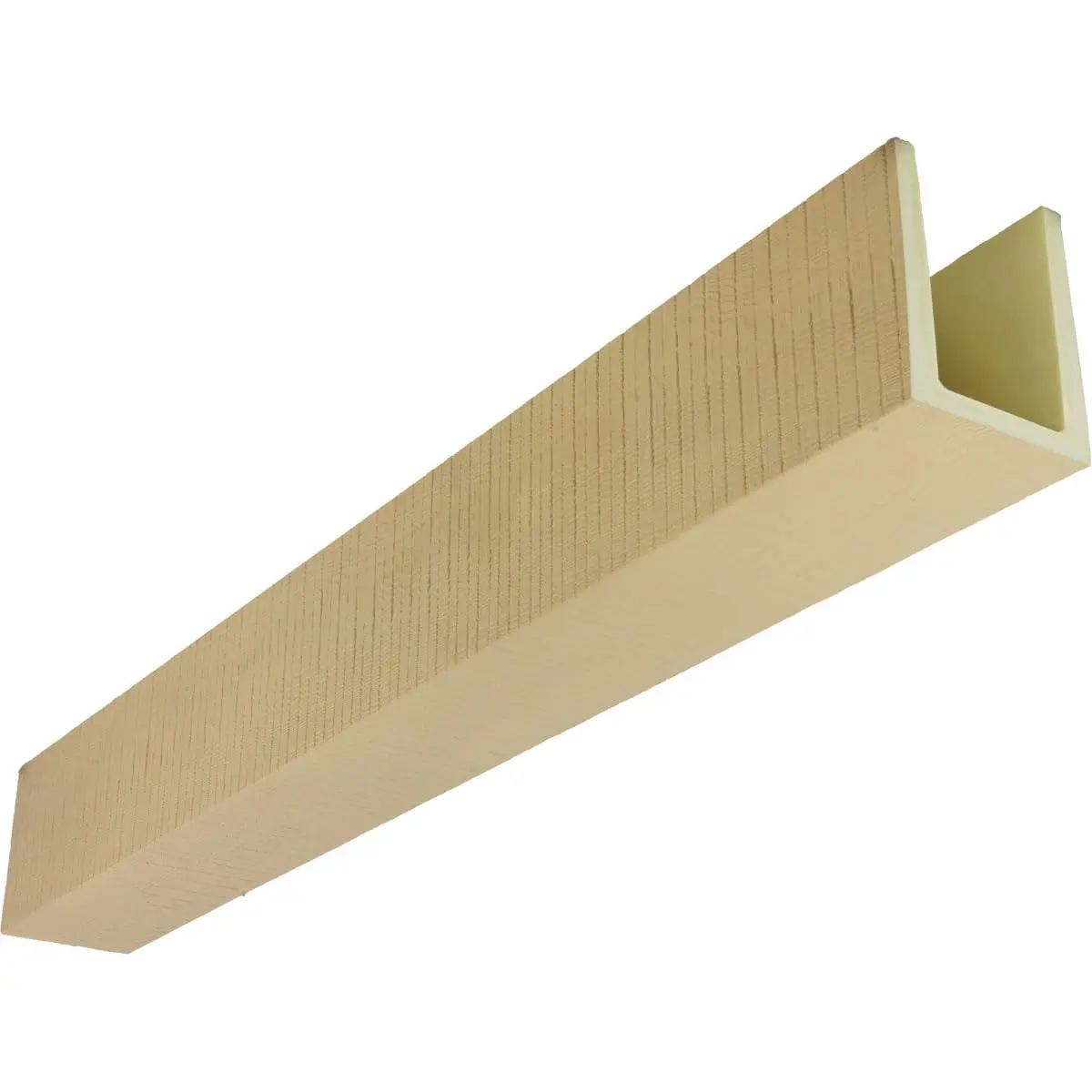 Ekena Millwork 3 1/2"W x 5 1/2"H x 16-ft. L 3-Sided (U-Beam) Resawn Rip HeritageTimber Faux Wood Ceiling Beam, Primed Tan | Lightweight, Authentic Look - main product image
