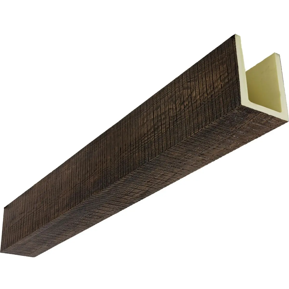 Ekena Millwork 5 1/2"W x 5 1/2"H x 24-ft. L 3-Sided U-Beam HeritageTimber Faux Wood Ceiling Beam, Kona Brown | Lightweight, authentic wood look - main product image