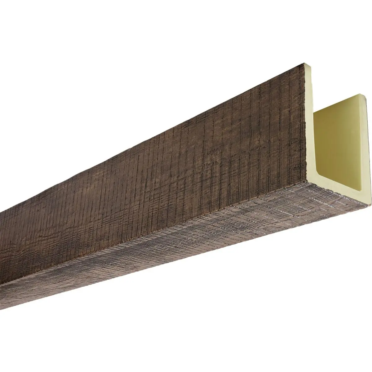 Ekena Millwork 5 1/2"W x 5 1/2"H x 24-ft. L 3-Sided U-Beam HeritageTimber Faux Wood Ceiling Beam, Kona Brown | Lightweight, authentic wood look - view 5
