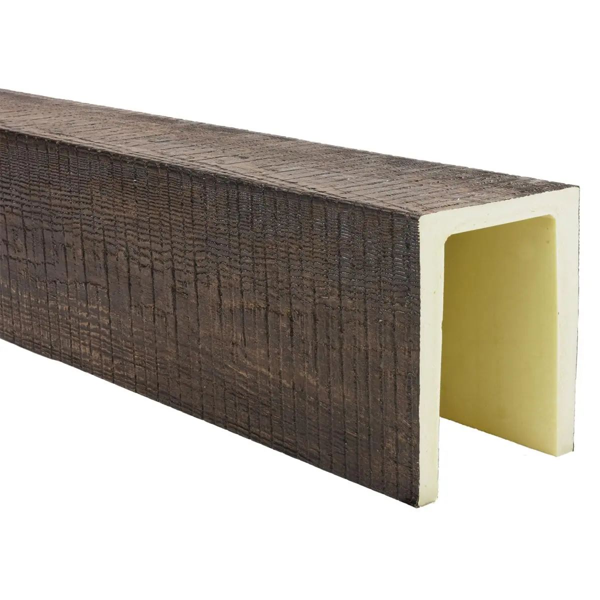 Ekena Millwork 5 1/2"W x 5 1/2"H x 24-ft. L 3-Sided U-Beam HeritageTimber Faux Wood Ceiling Beam, Kona Brown | Lightweight, authentic wood look - view 7
