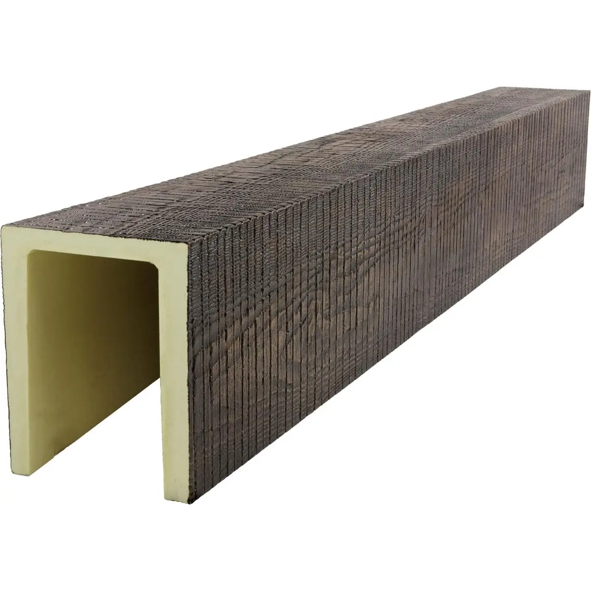 Ekena Millwork 5 1/2"W x 5 1/2"H x 24-ft. L 3-Sided U-Beam HeritageTimber Faux Wood Ceiling Beam, Kona Brown | Lightweight, authentic wood look - view 3