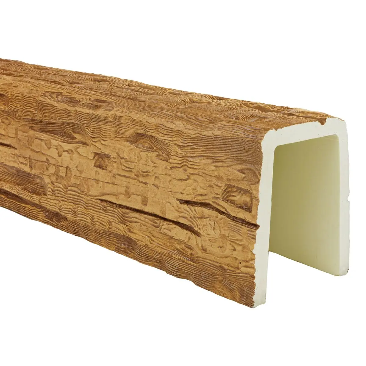 Ekena Millwork 5 1/2"W x 5 1/2"H x 24-ft. L 3-Sided U-Beam Salvaged Timber Faux Wood Ceiling Beam, Warm Caramel | Authentic US Design - view 7