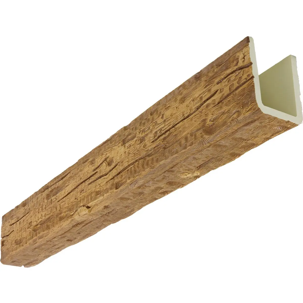 Ekena Millwork 5 1/2"W x 5 1/2"H x 20-ft. L 3-Sided U-Beam Salvaged Timber Faux Wood Ceiling Beam, Warm Caramel | Authentic US Import - main product image