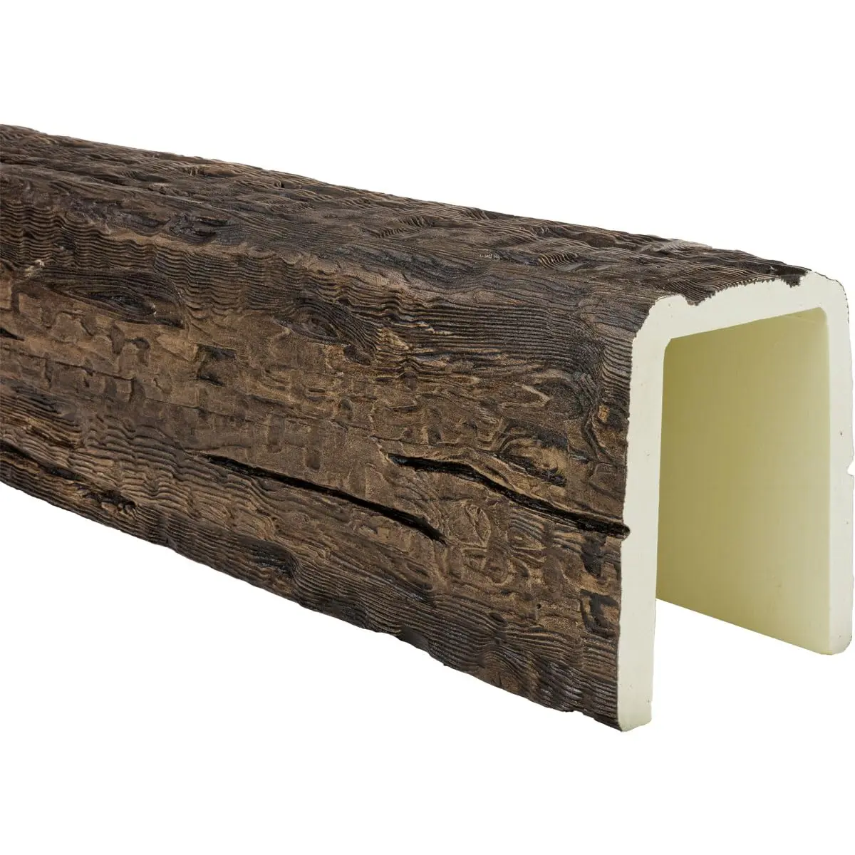 Ekena Millwork 7 1/2"W x 7 1/2"H x 8-ft. L 3-Sided U-Beam Salvaged Timber HeritageTimber Faux Wood Ceiling Beam, Kona Brown | Authentic USA-Style Design - view 7