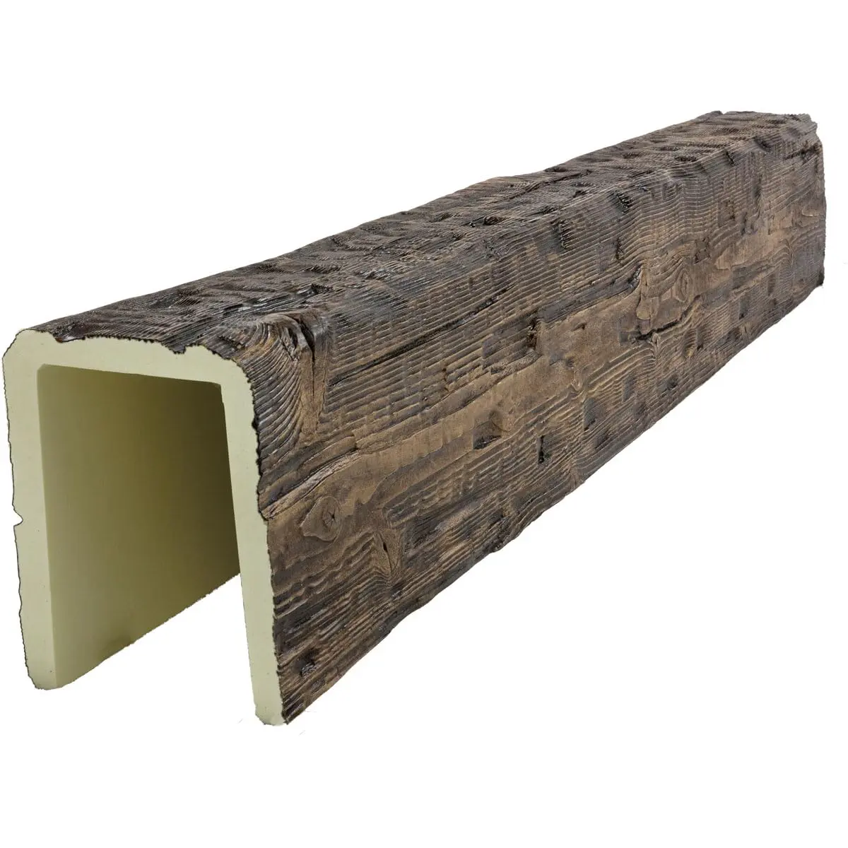 Ekena Millwork 7 1/2"W x 7 1/2"H x 8-ft. L 3-Sided U-Beam Salvaged Timber HeritageTimber Faux Wood Ceiling Beam, Kona Brown | Authentic USA-Style Design - view 3