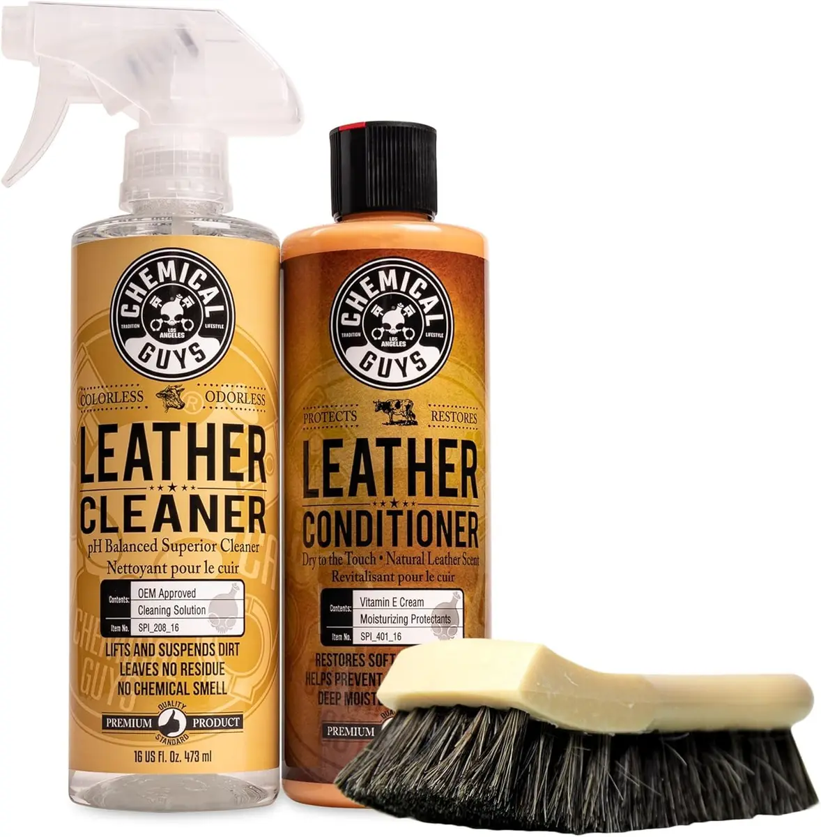 Chemical Guys Leather Cleaner and Conditioner Kit with Brush | Complete Leather Care for All Surfaces (100-120 chars) - main product image