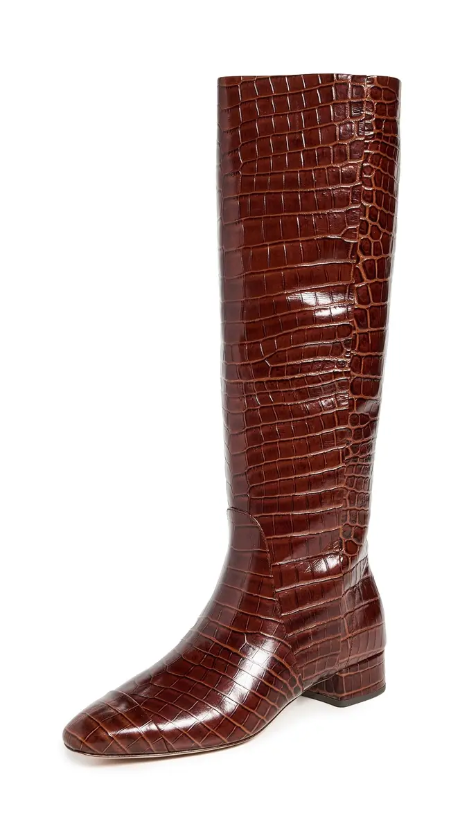 Veronica Beard Cecile High Shaft Boots Knee, Sepia Croc Print Leather, 6 | Luxe Croc-Embossed Leather Knee-High Boots - main product image
