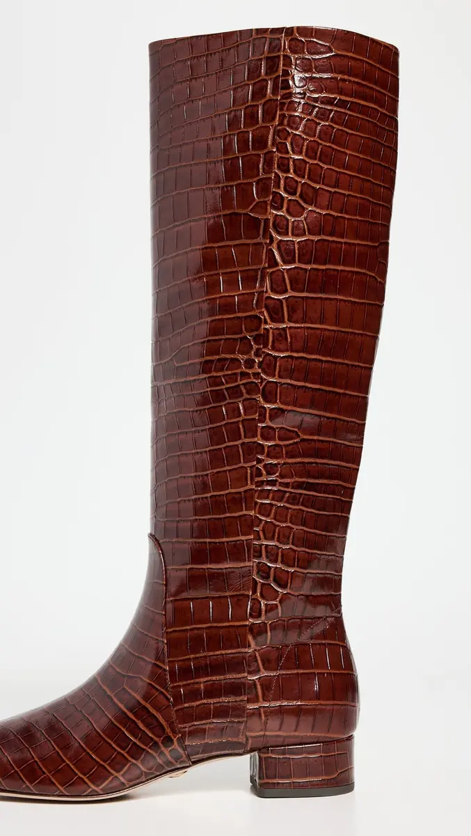 Veronica Beard Cecile High Shaft Boots Knee, Sepia Croc Print Leather, 6 | Luxe Croc-Embossed Leather Knee-High Boots - view 7