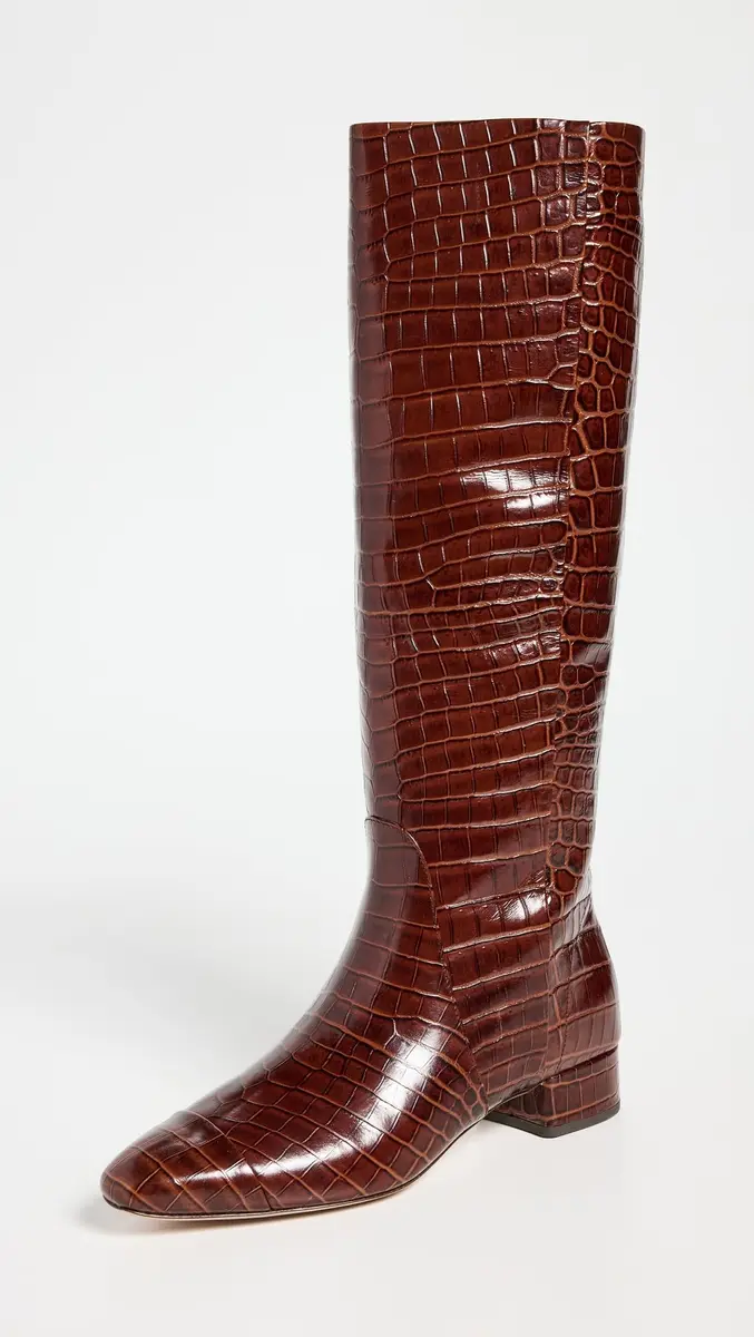 Veronica Beard Cecile High Shaft Boots Knee, Sepia Croc Print Leather, 6 | Luxe Croc-Embossed Leather Knee-High Boots - view 2