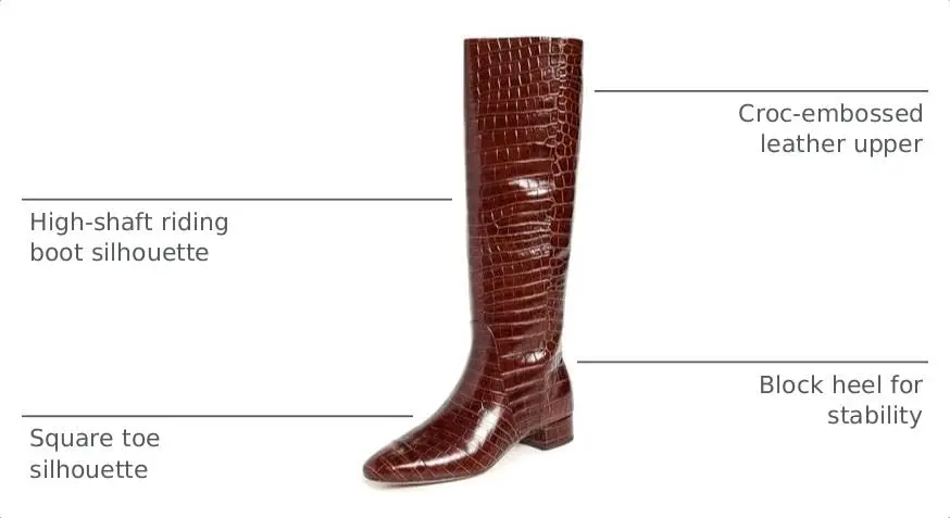 Veronica Beard Cecile High Shaft Boots Knee, Sepia Croc Print Leather, 6 | Luxe Croc-Embossed Leather Knee-High Boots - view 4