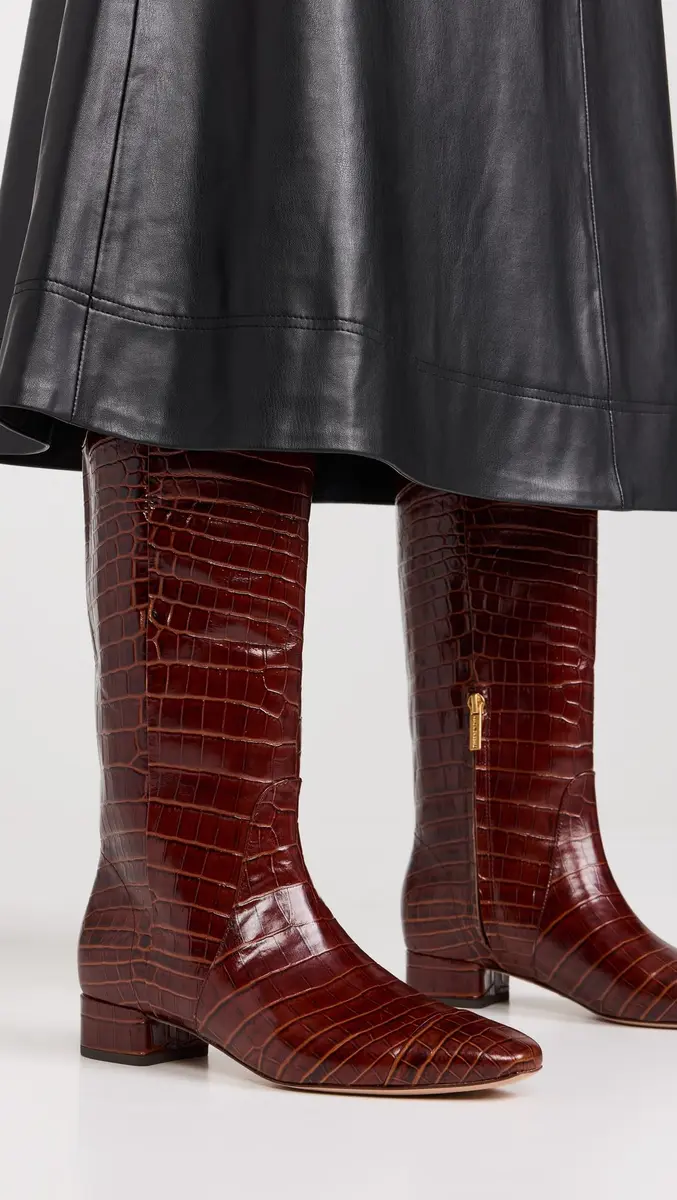 Veronica Beard Cecile High Shaft Boots Knee, Sepia Croc Print Leather, 6 | Luxe Croc-Embossed Leather Knee-High Boots - view 5