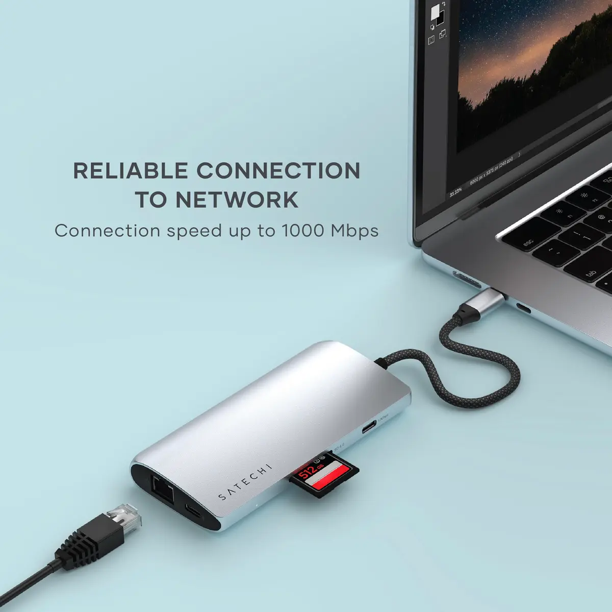 Satechi 8-in-1 USB-C Hub V3, 11.4cm (4.49in) x 5.4cm (2.13in) x 1.6cm (0.63in) | 8K HDMI, 100W PD Charging, 10Gbps Data, Ethernet, SD Card Reader, Silver - view 6