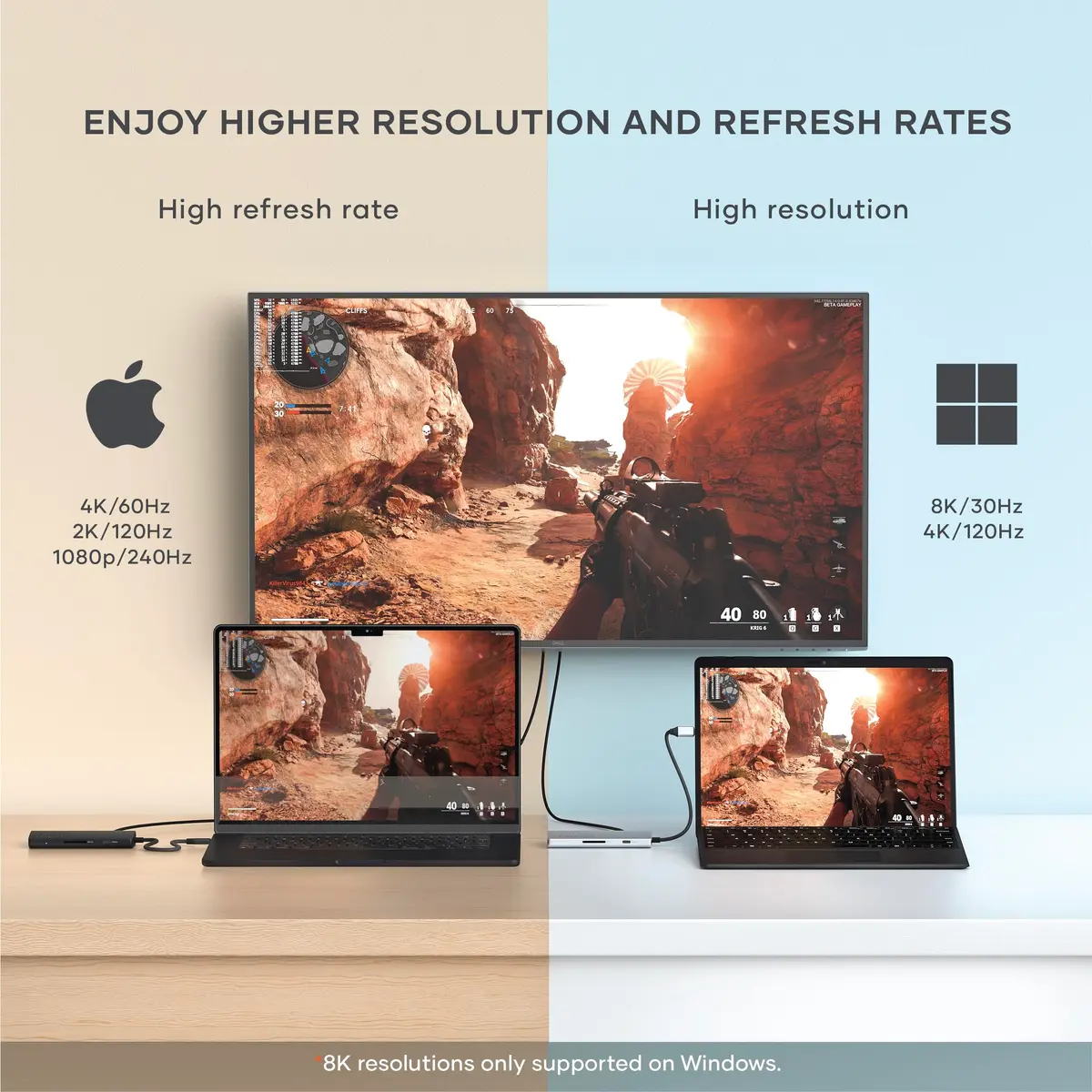 Satechi 8-in-1 USB-C Hub V3, 11.4cm (4.49in) x 5.4cm (2.13in) x 1.6cm (0.63in) | 8K HDMI, 100W PD Charging, 10Gbps Data, Ethernet, SD Card Reader, Silver - view 3