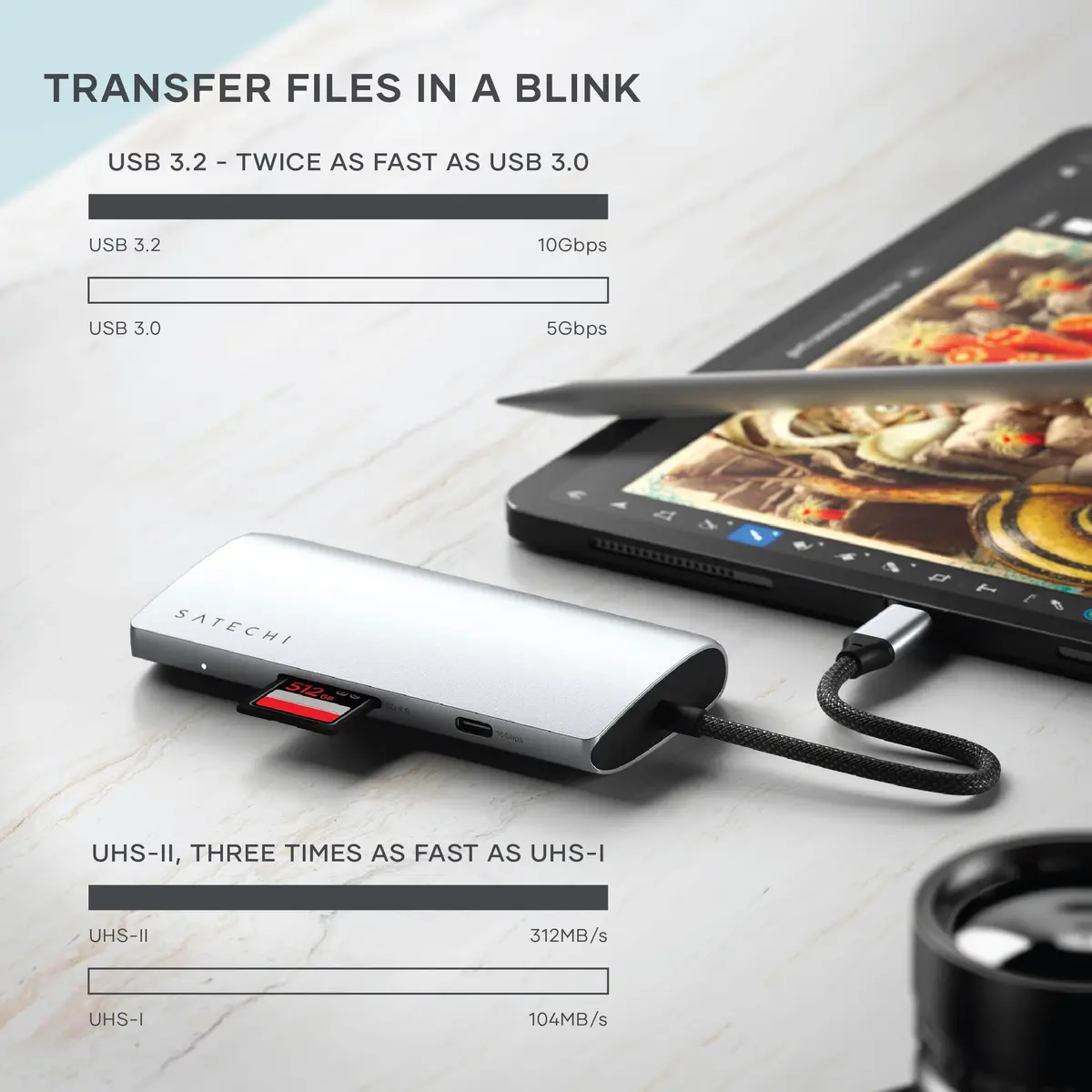 Satechi 8-in-1 USB-C Hub V3, 11.4cm (4.49in) x 5.4cm (2.13in) x 1.6cm (0.63in) | 8K HDMI, 100W PD Charging, 10Gbps Data, Ethernet, SD Card Reader, Silver - view 4