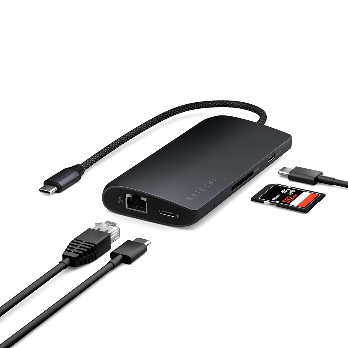 Satechi 8-in-1 USB-C Hub V3, 8K HDMI, 100W Charging, Ethernet, Midnight | Multiport Adapter for Mac & Windows - main product image
