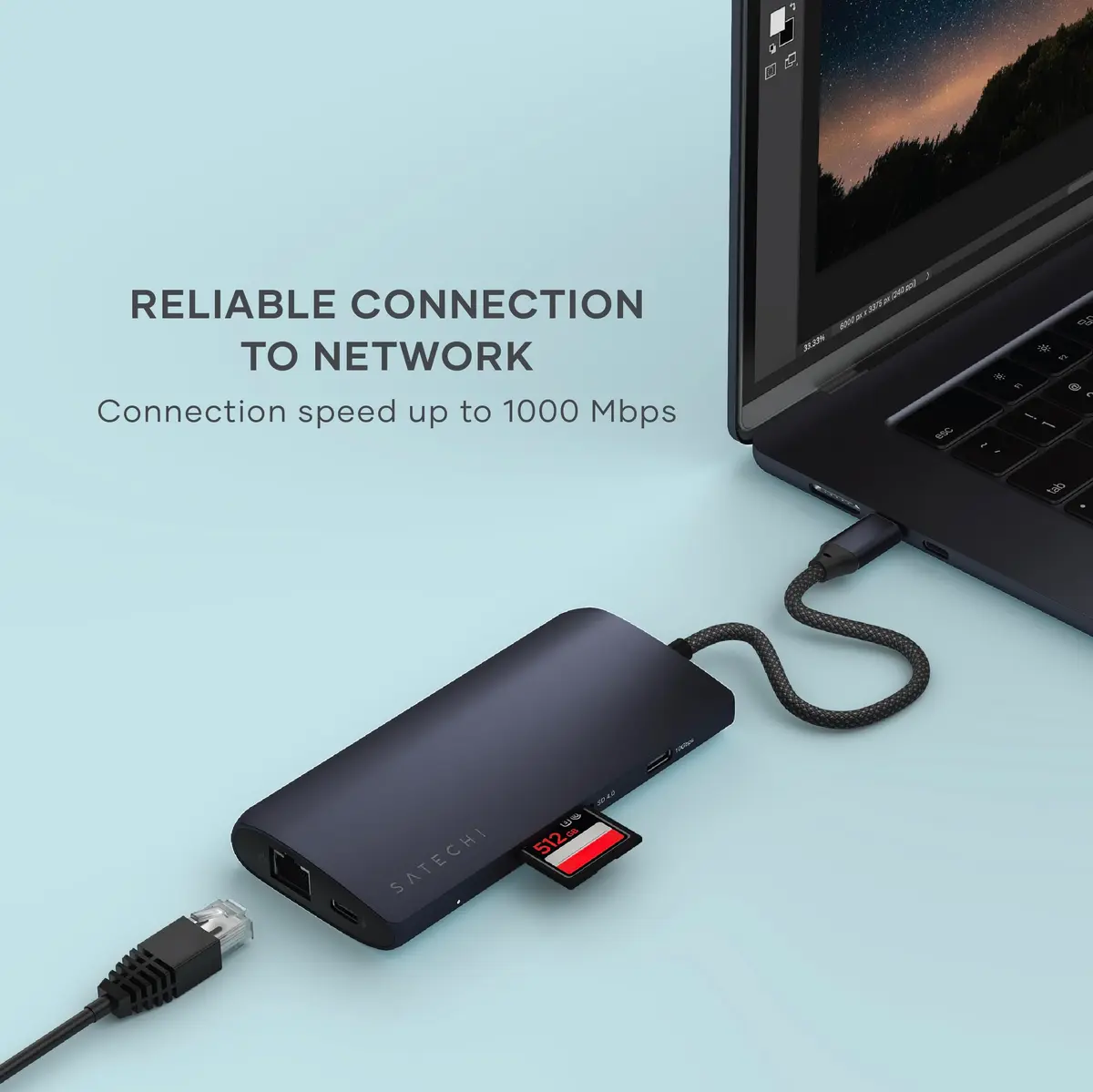 Satechi 8-in-1 USB-C Hub V3, 8K HDMI, 100W Charging, Ethernet, Midnight | Multiport Adapter for Mac & Windows - view 7
