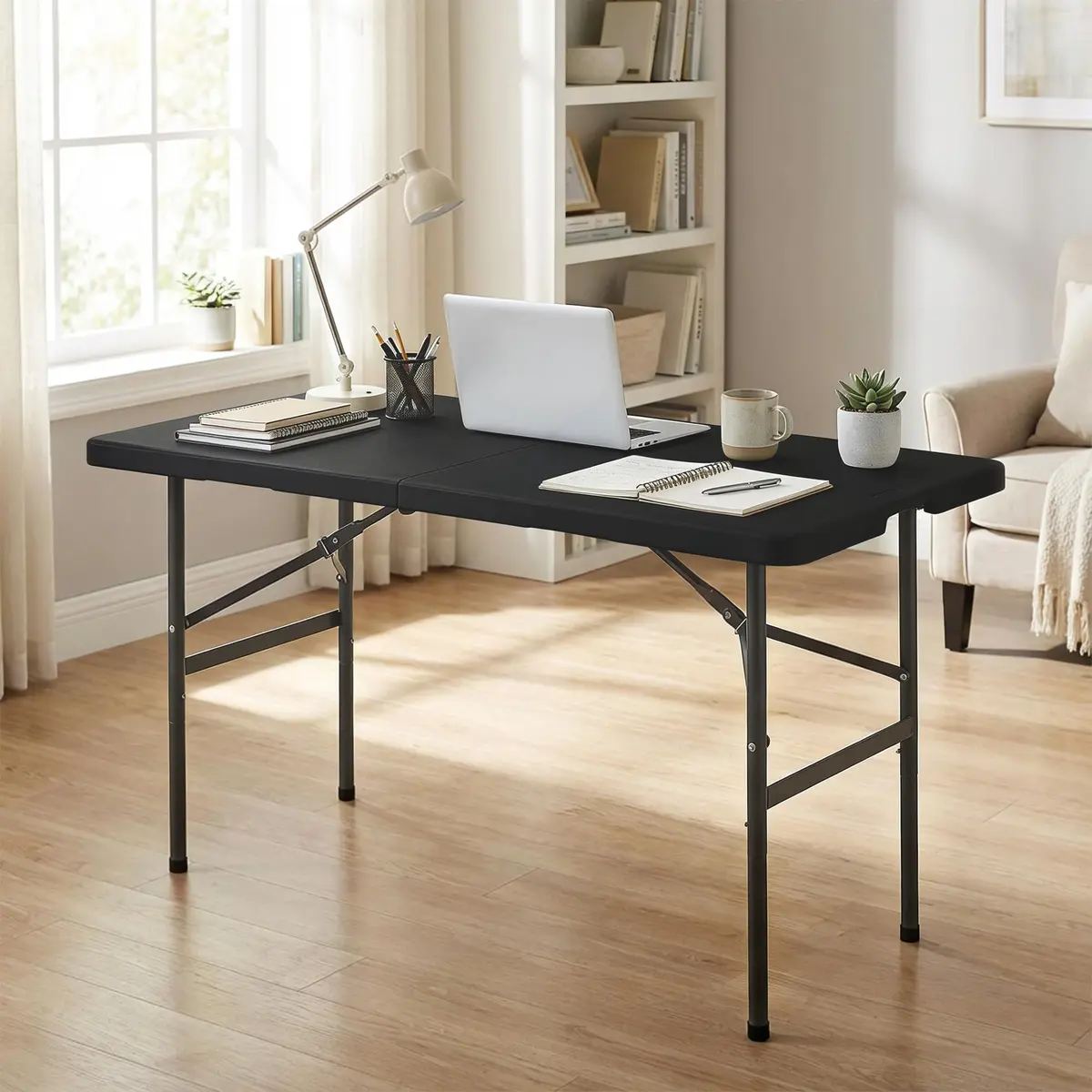 Saicool Portable Folding Table 4FT Black | Heavy Duty Plastic Indoor Outdoor - view 2