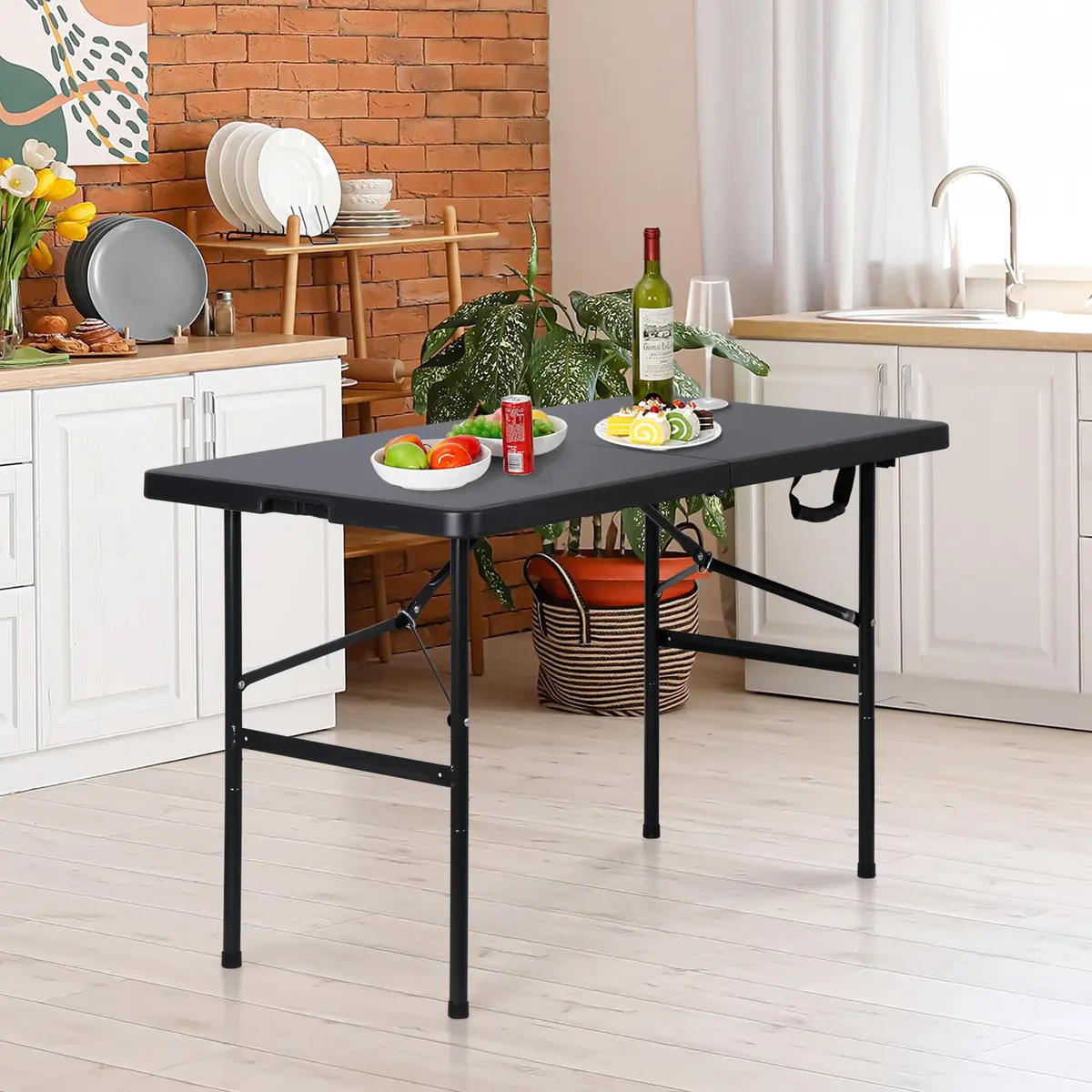 Saicool Portable Folding Table 4FT Black | Heavy Duty Plastic Indoor Outdoor - view 3