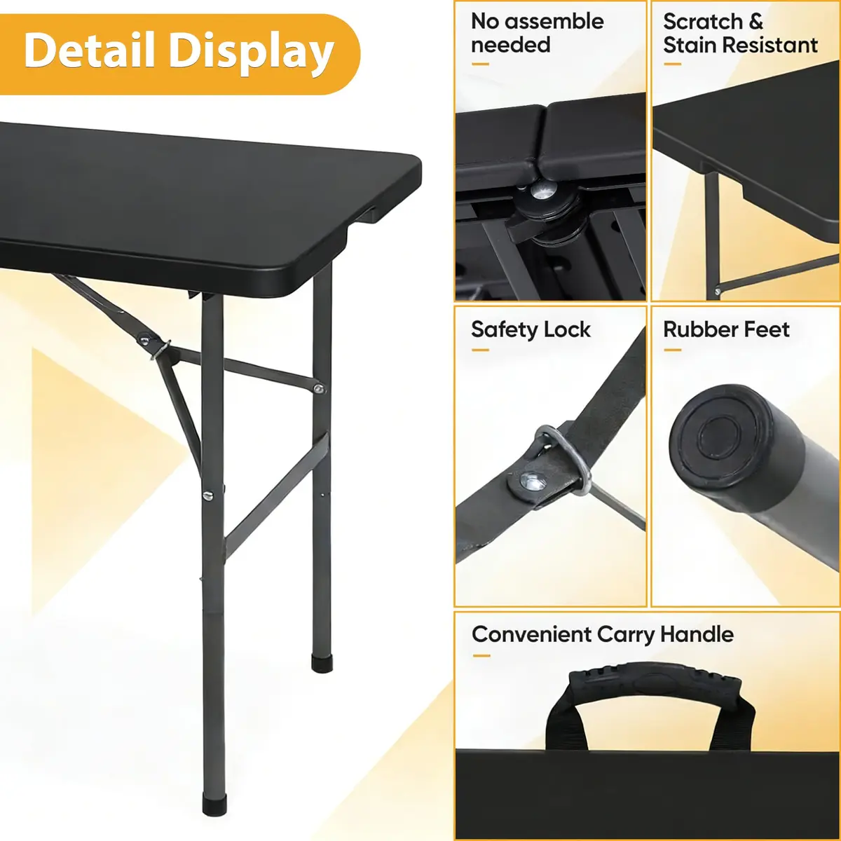 Saicool Portable Folding Table 4FT Black | Heavy Duty Plastic Indoor Outdoor - view 4