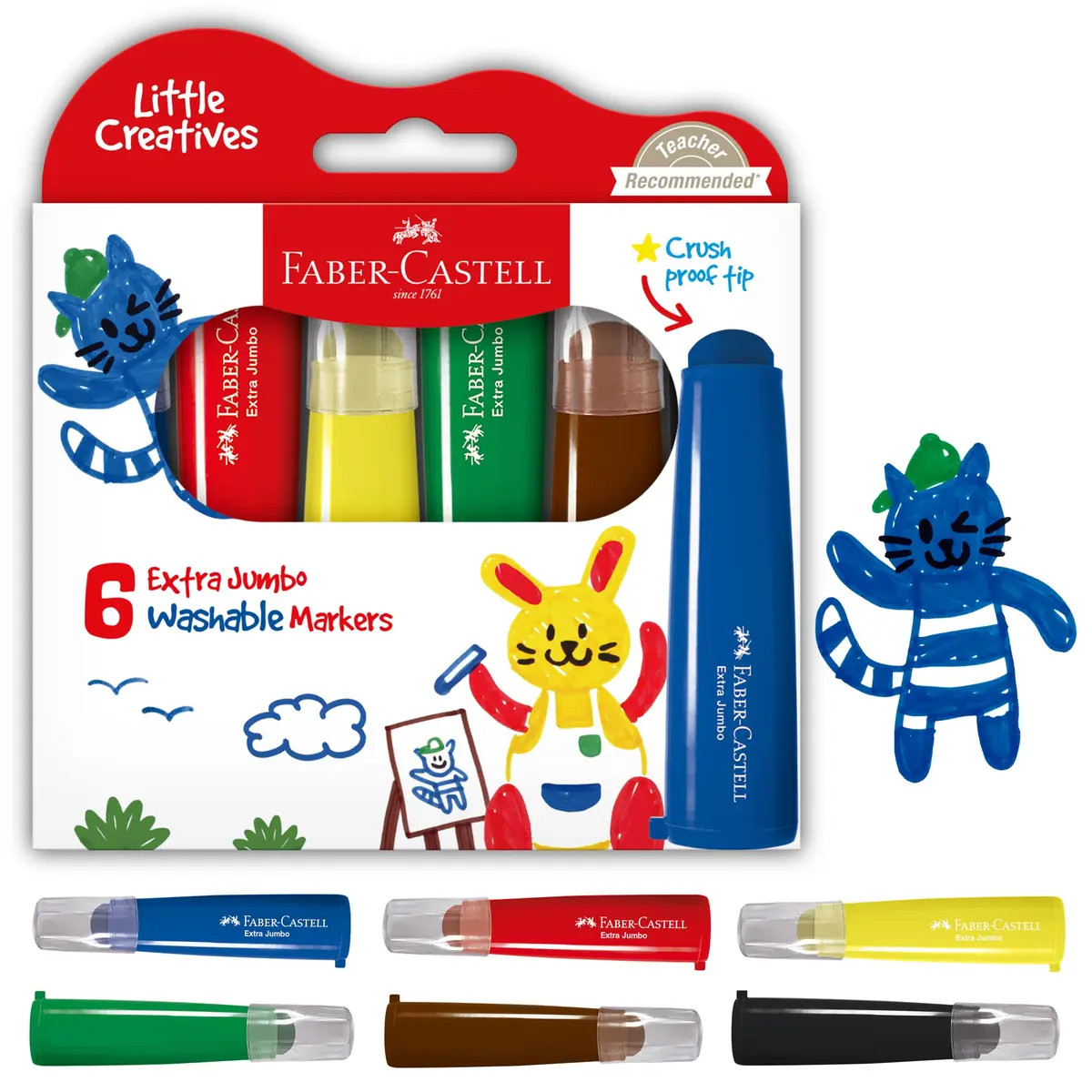 Faber-Castell Little Creatives Extra Jumbo Washable Markers for Kids - 6 Colors (156 g) | Non-Toxic & Teacher-Recommended - main product image