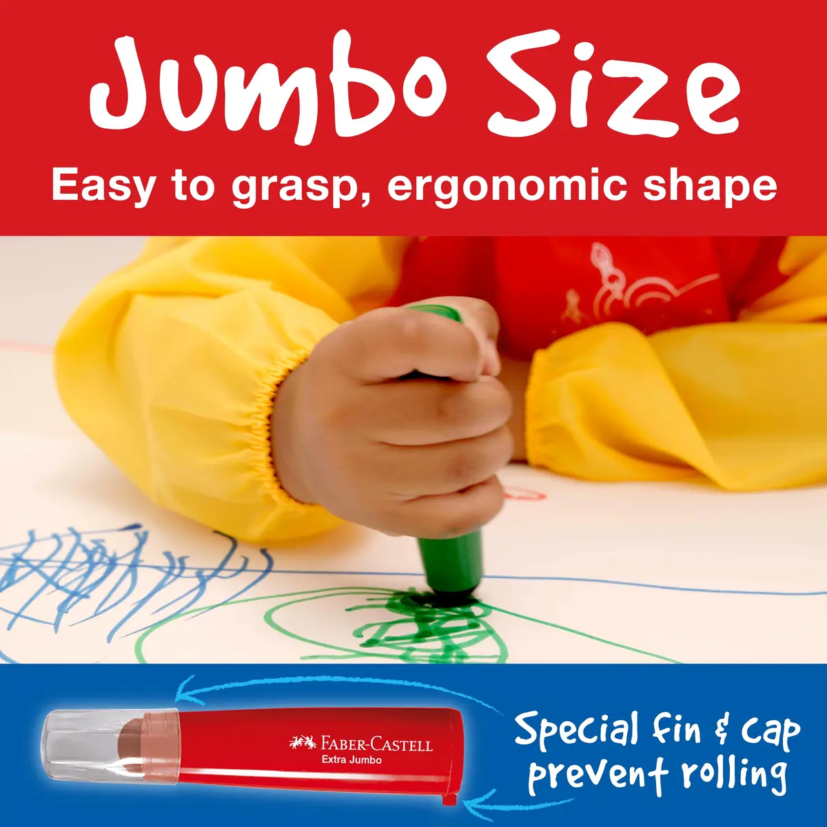 Faber-Castell Little Creatives Extra Jumbo Washable Markers for Kids - 6 Colors (156 g) | Non-Toxic & Teacher-Recommended - view 3