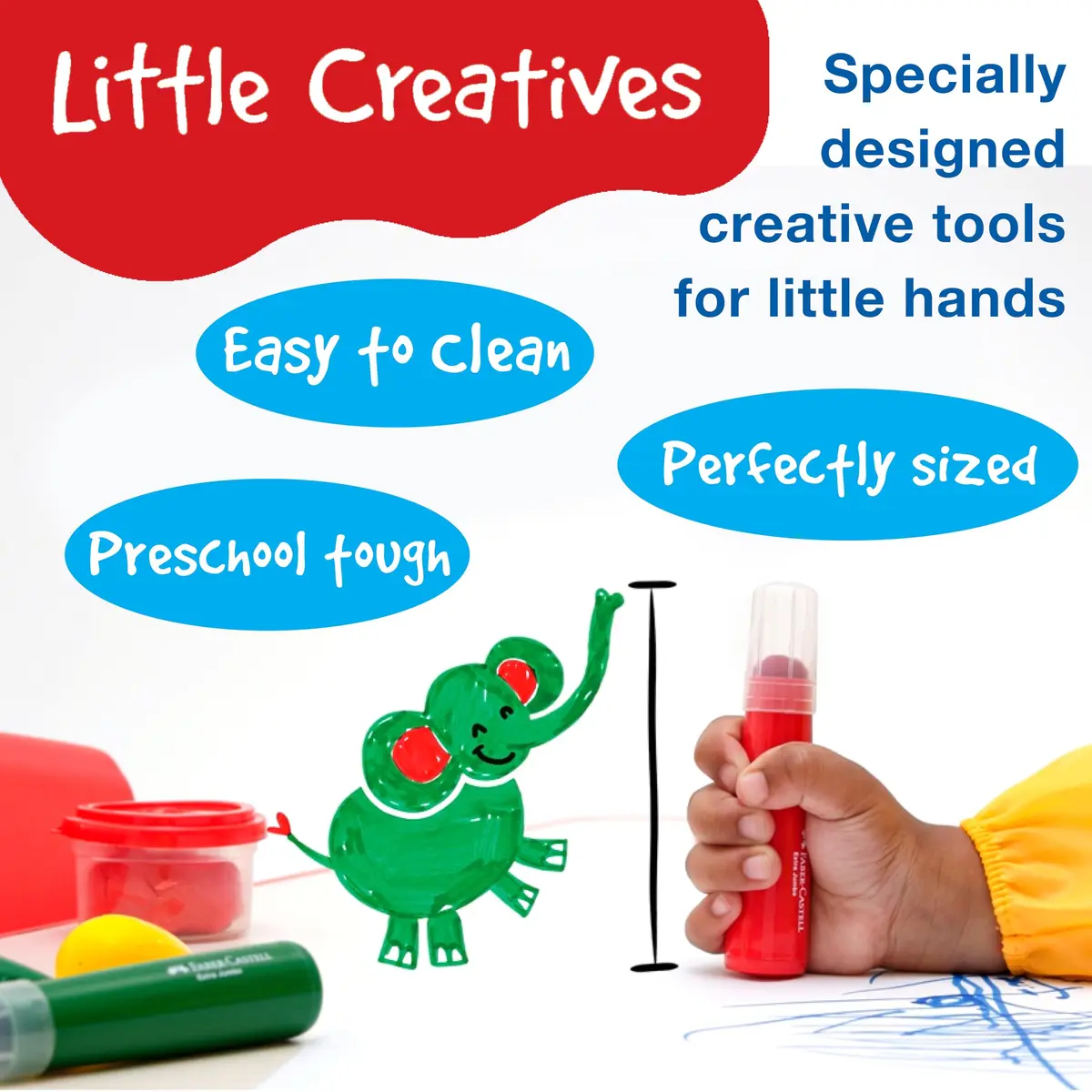 Faber-Castell Little Creatives Extra Jumbo Washable Markers for Kids - 6 Colors (156 g) | Non-Toxic & Teacher-Recommended - view 4