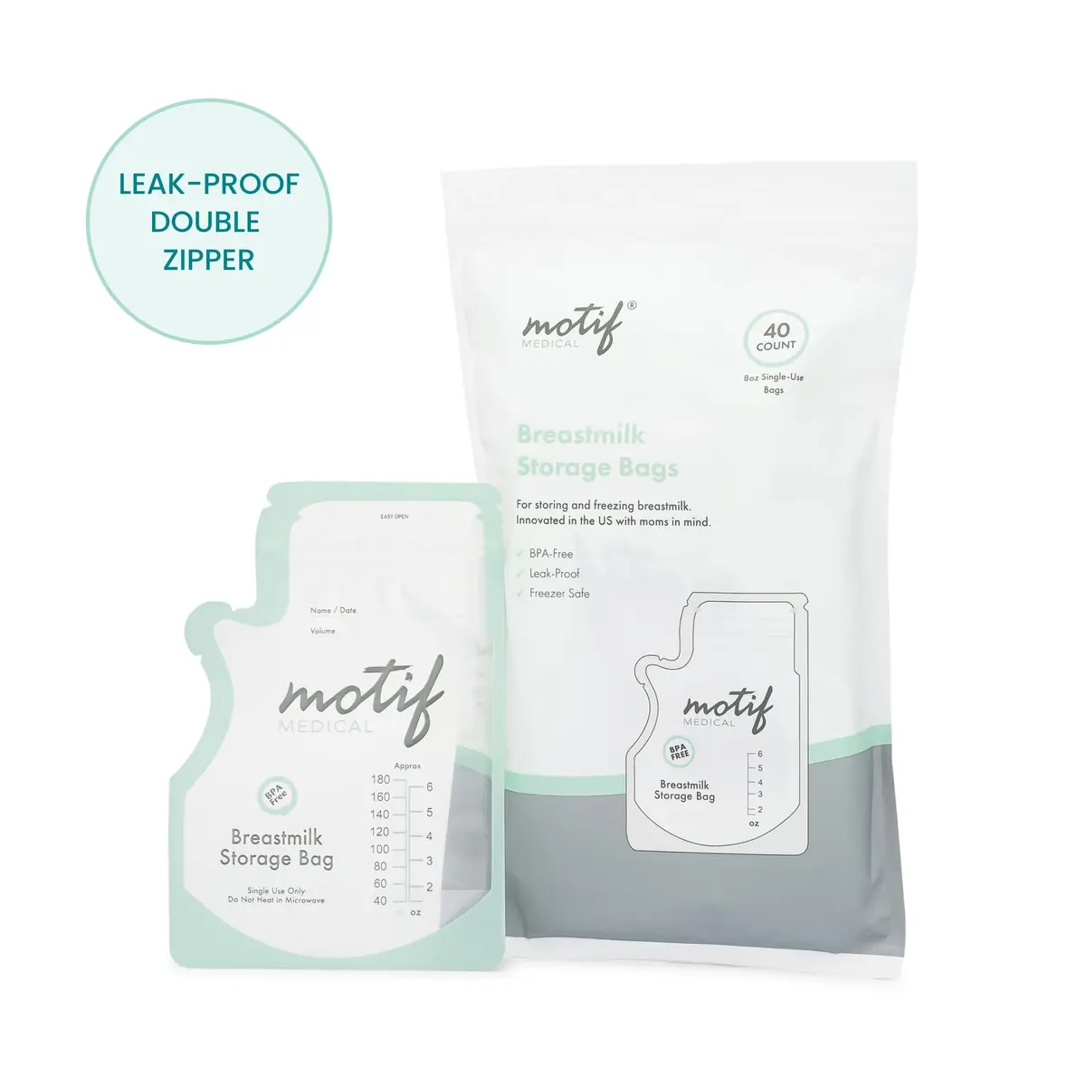 Motif Medical Breastmilk Storage Bags 6 Oz (300 Count) | Leak-Proof Double Zipper & Easy-Pour Spout - view 8