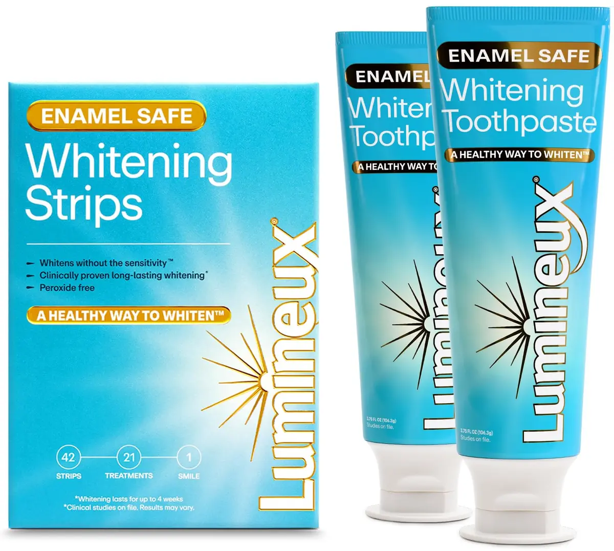 Lumineux Whitening Duo Set 21 Strip Treatments & 2 Pack Toothpaste | Peroxide-Free Enamel-Safe Whitening - main product image