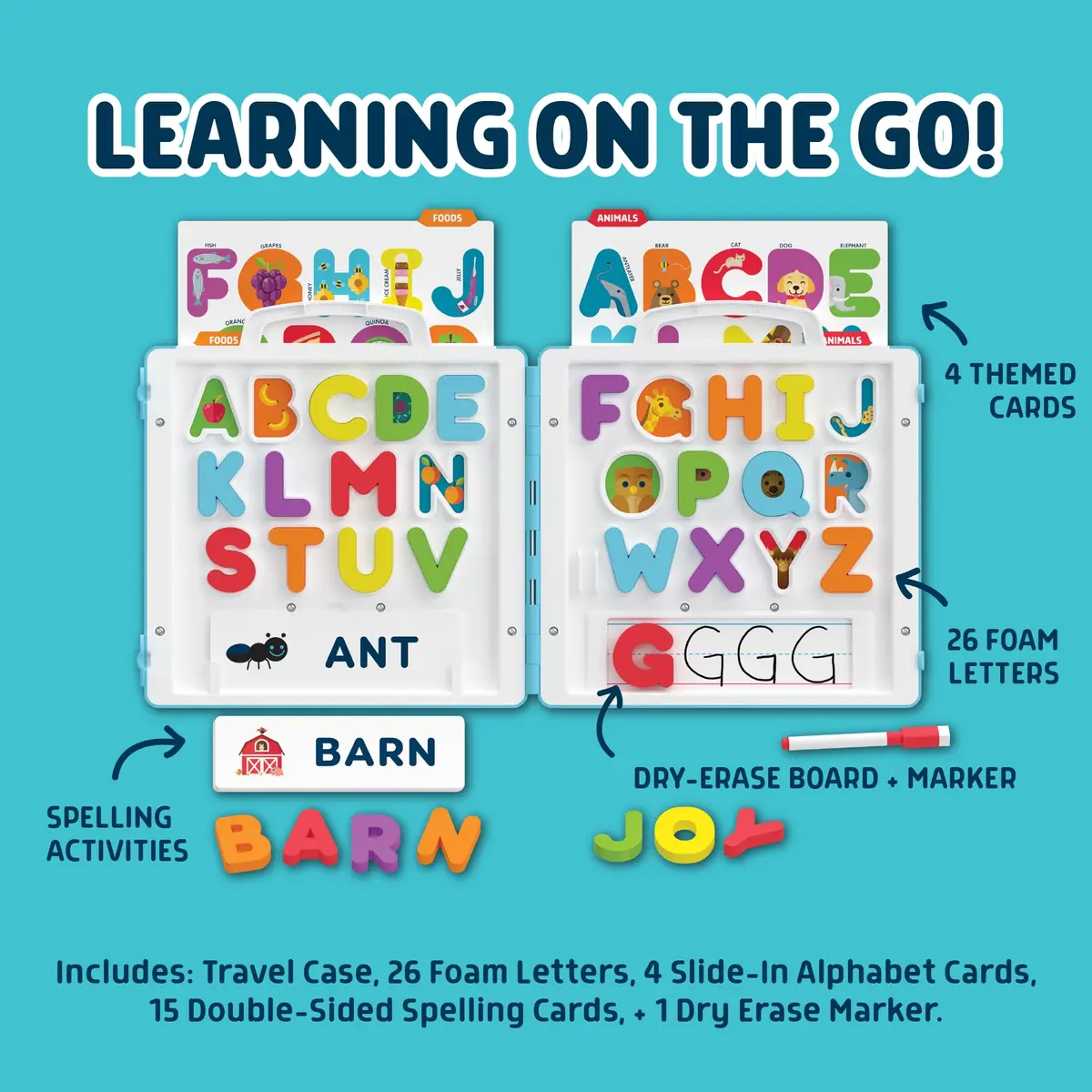 Chuckle & Roar All About ABC’s Travel Case – On-the-Go Alphabet Learning Set with Chunky Foam Letters, Dry-Erase Board, Spelling Cards & Puzzle for Kids 3+ - view 2