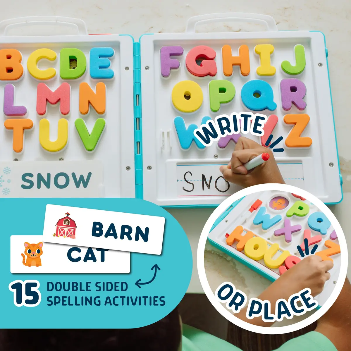 Chuckle & Roar All About ABC’s Travel Case – On-the-Go Alphabet Learning Set with Chunky Foam Letters, Dry-Erase Board, Spelling Cards & Puzzle for Kids 3+ - view 4
