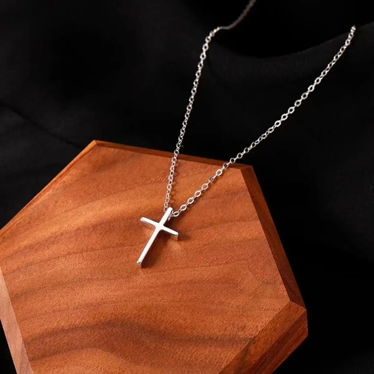 HERIER Classic Cross-Silver Necklace for Women | 18K White Gold Plated 41.9cm (16.5") Faith Jewelry - view 4
