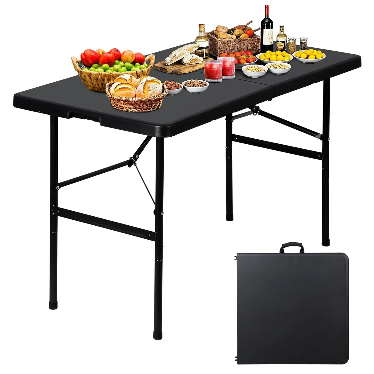 ZenStyle 4ft Heavy Duty Folding Table - Plastic Top & Steel Legs | Indoor Outdoor Utility Table - main product image
