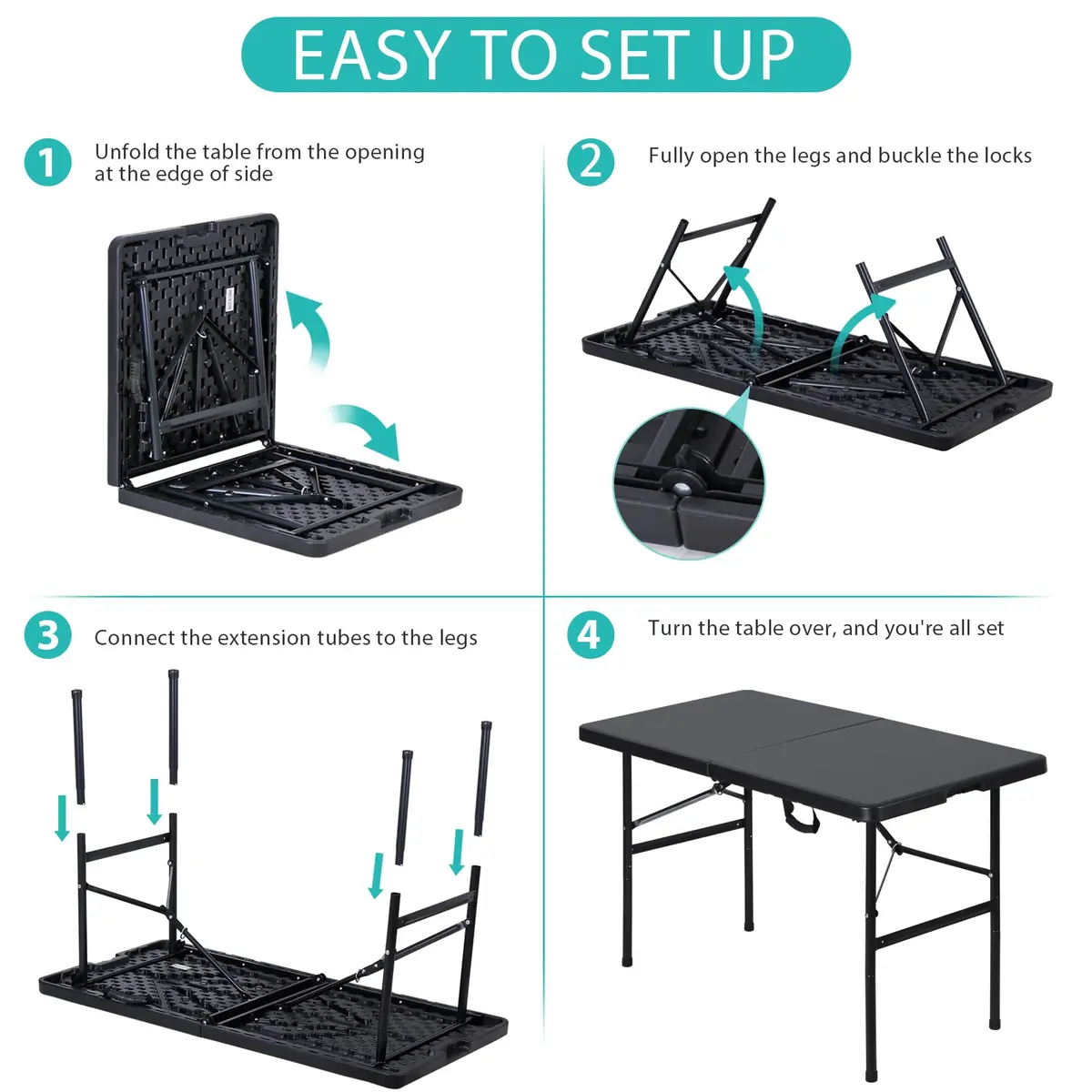 ZenStyle 4ft Heavy Duty Folding Table - Plastic Top & Steel Legs | Indoor Outdoor Utility Table - view 5