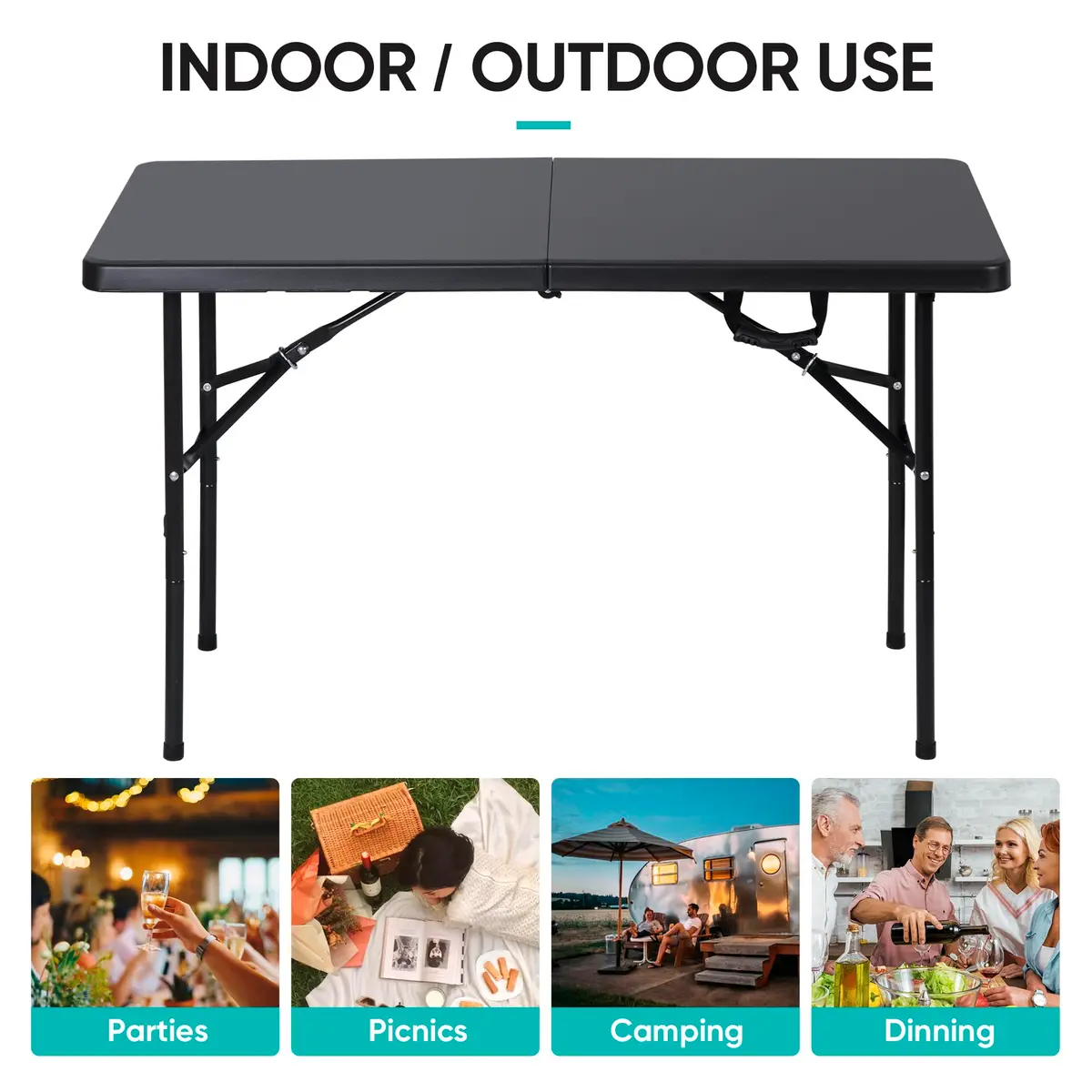 ZenStyle 4ft Heavy Duty Folding Table - Plastic Top & Steel Legs | Indoor Outdoor Utility Table - view 8