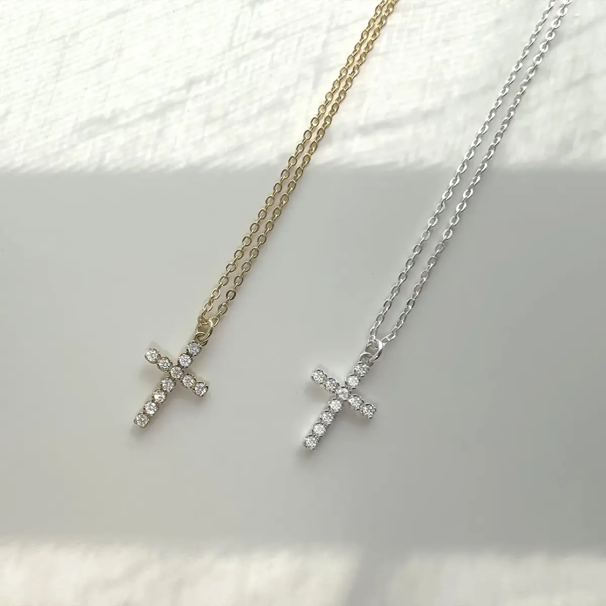 HERIER Dainty CZ Cross Necklace for Women 40cm (16.5" + 2" Extender) | Simple Silver Cross Pendant Jewelry - view 4