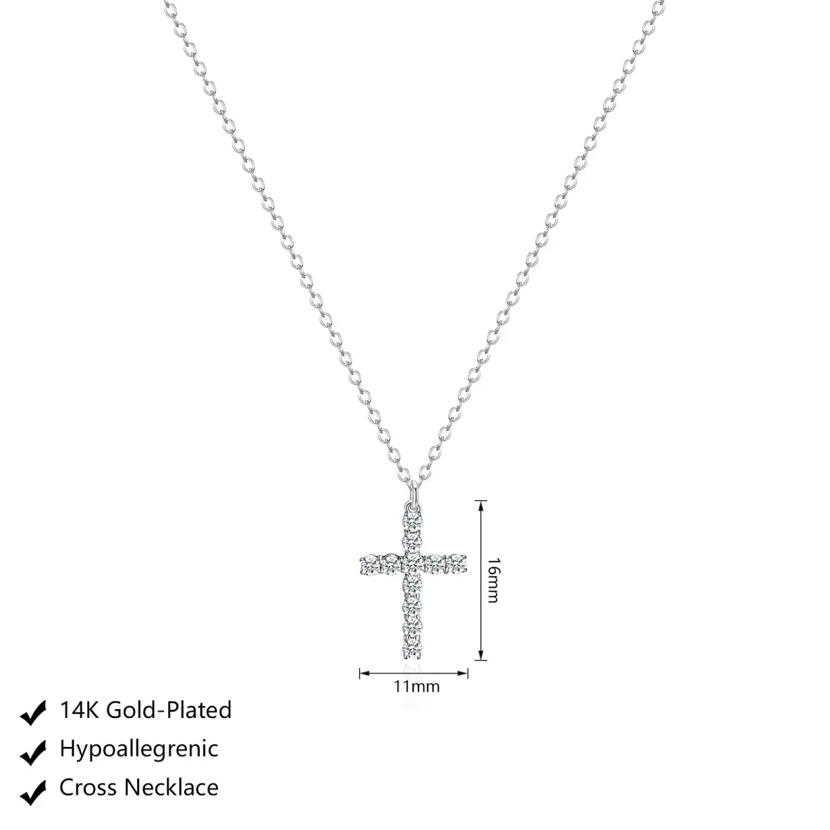 HERIER Dainty CZ Cross Necklace for Women 40cm (16.5" + 2" Extender) | Simple Silver Cross Pendant Jewelry - view 5