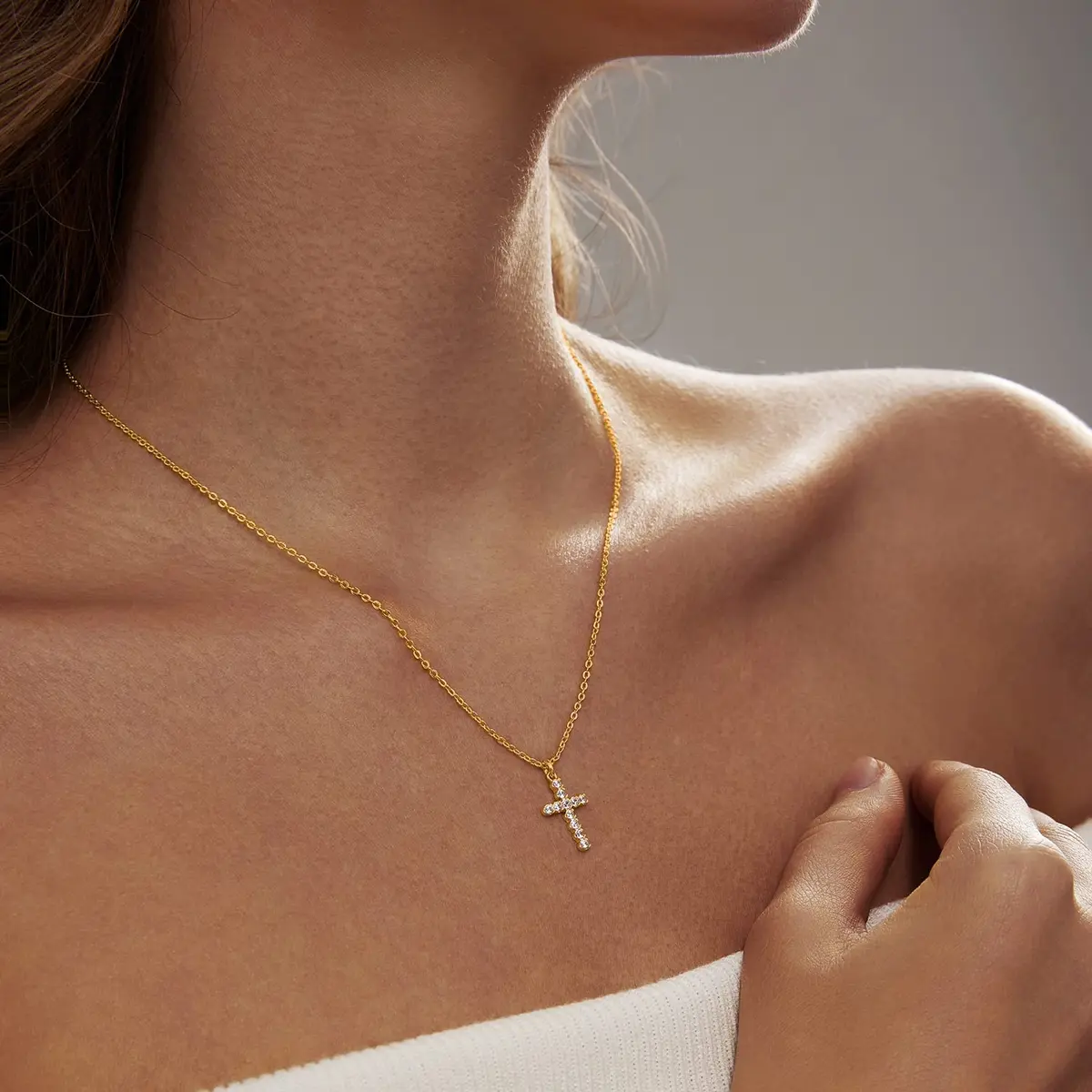HERIER Cross Necklace for Women 16.5" Gold Plated Tiny Cross Pendant | Faith & Style - view 6