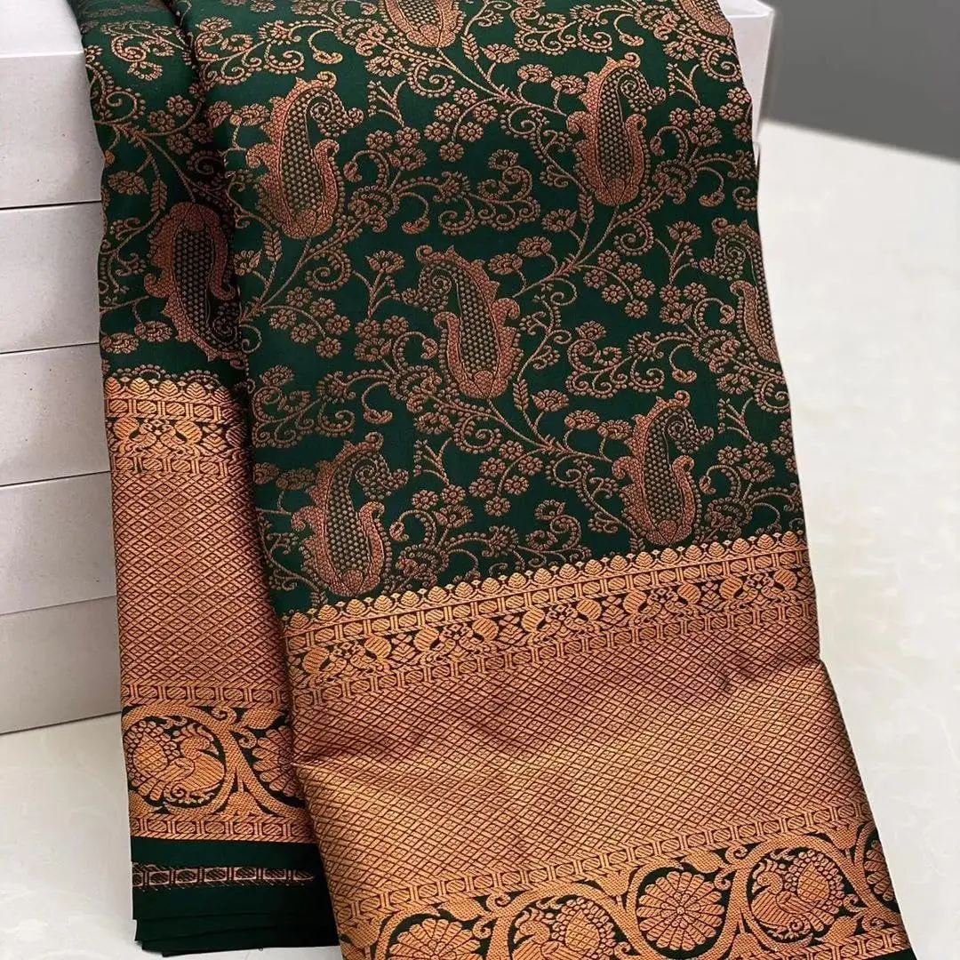 Avantika Fashion Women's Kanjivaram Soft Pure Silk Banarasi Saree With Blouse Piece, Green, 5.3m | Authentic USA Import - view 5