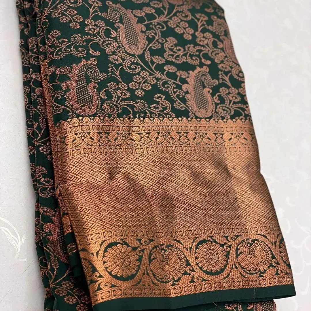 Avantika Fashion Women's Kanjivaram Soft Pure Silk Banarasi Saree With Blouse Piece, Green, 5.3m | Authentic USA Import - view 2