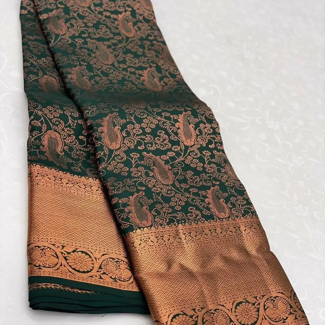 Avantika Fashion Women's Kanjivaram Soft Pure Silk Banarasi Saree With Blouse Piece, Green, 5.3m | Authentic USA Import - view 3